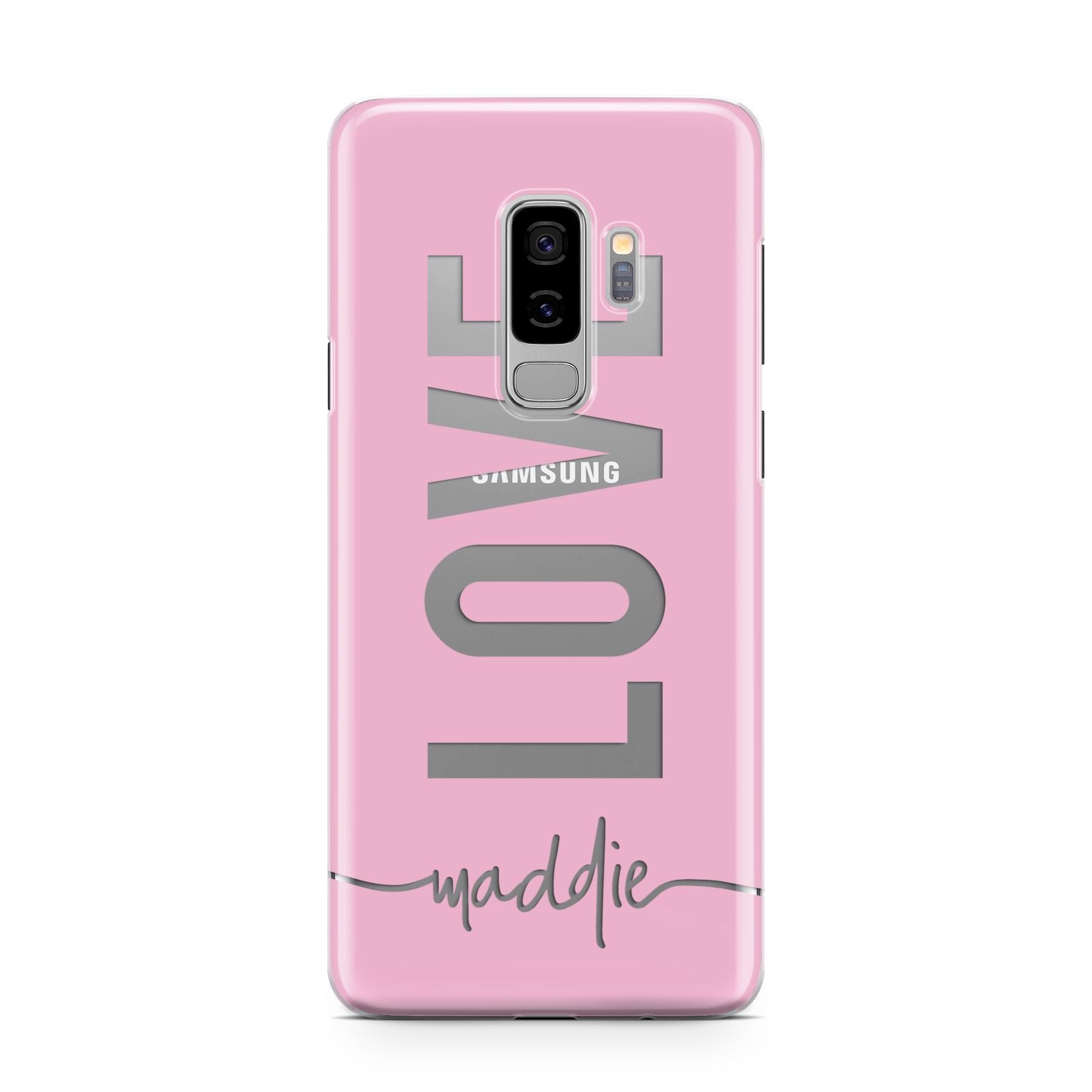 Personalised Love See Through Name Samsung Galaxy S9 Plus Case on Silver phone