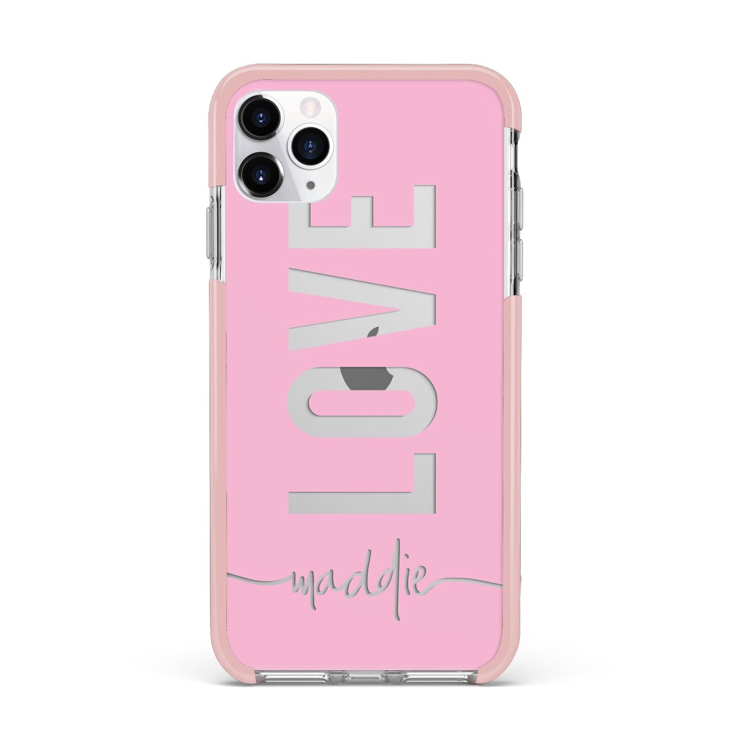 Personalised Love See Through Name iPhone 11 Pro Max Impact Pink Edge Case