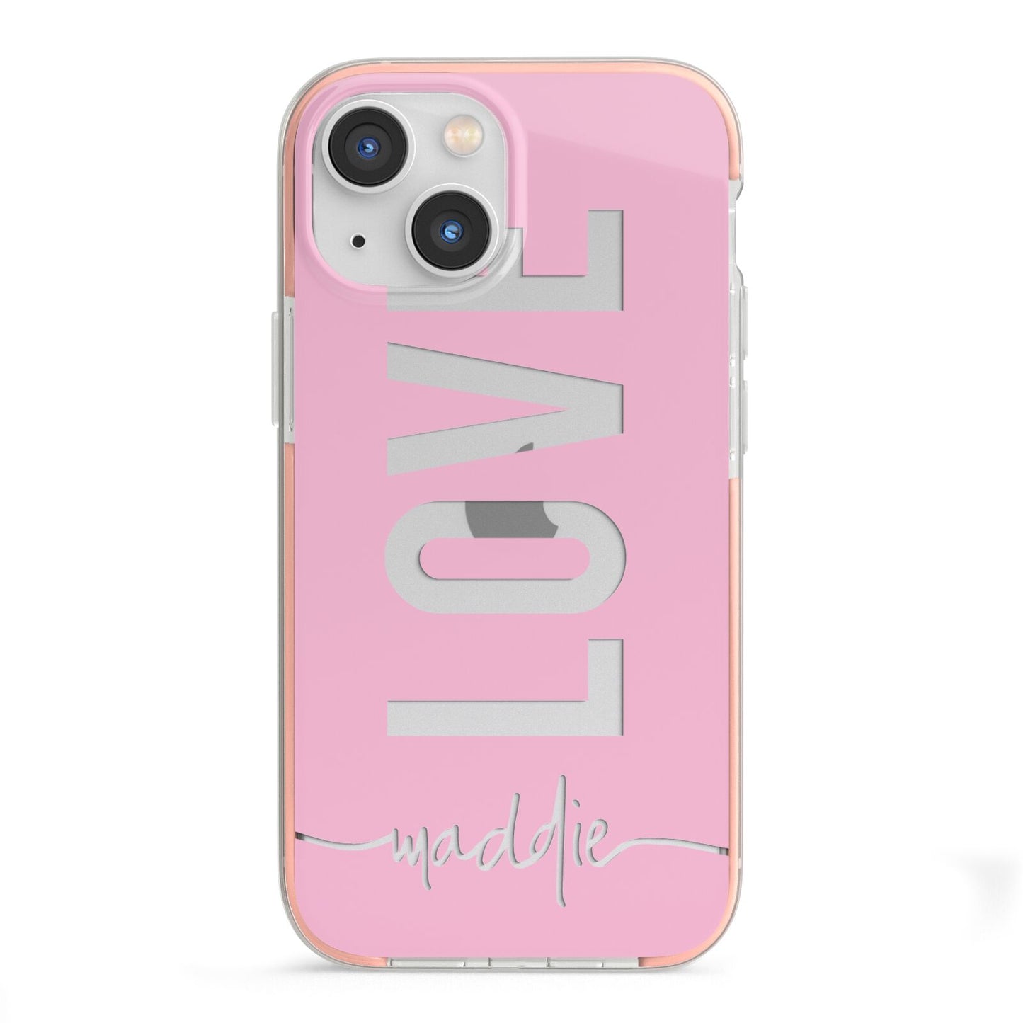 Personalised Love See Through Name iPhone 13 Mini TPU Impact Case with Pink Edges