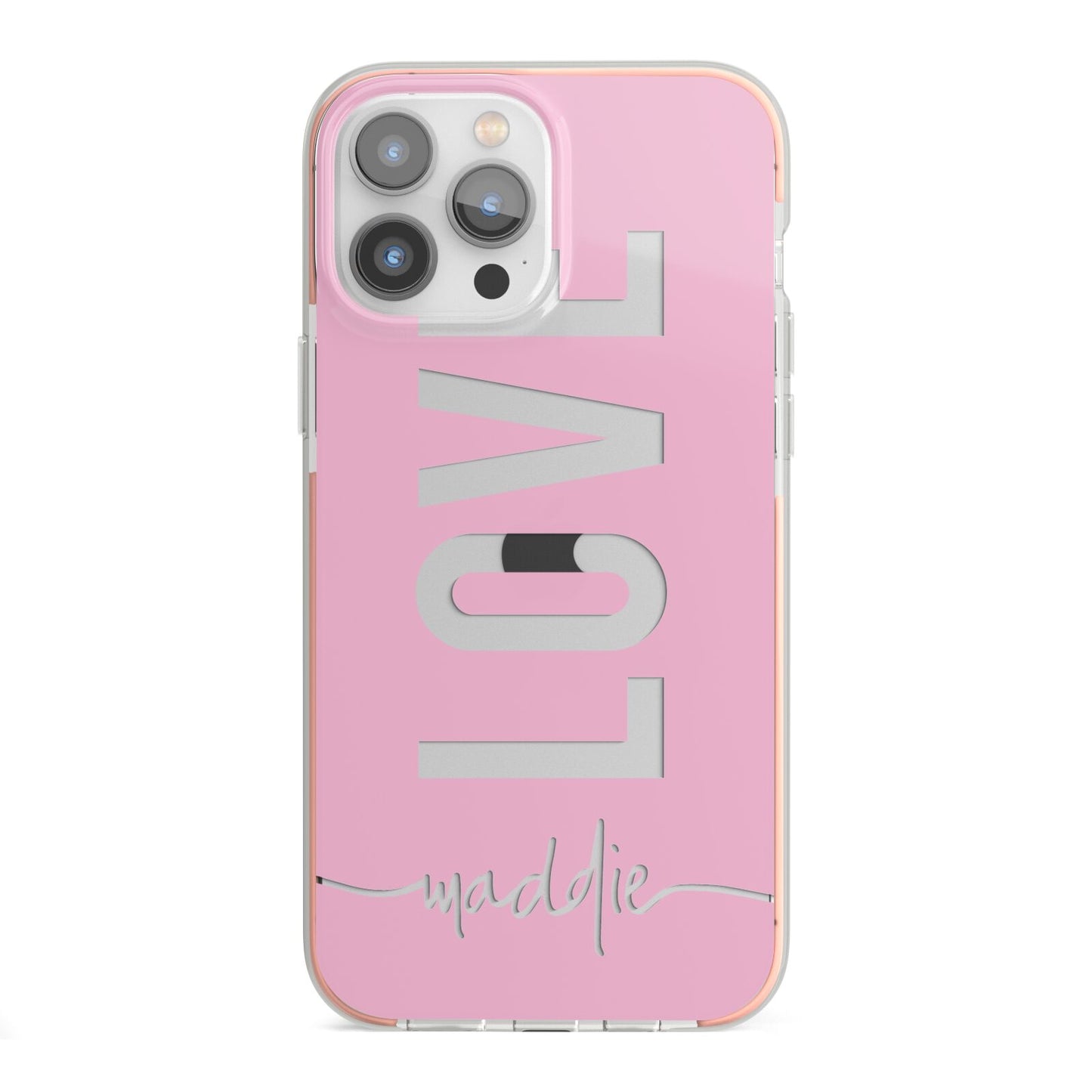Personalised Love See Through Name iPhone 13 Pro Max TPU Impact Case with Pink Edges