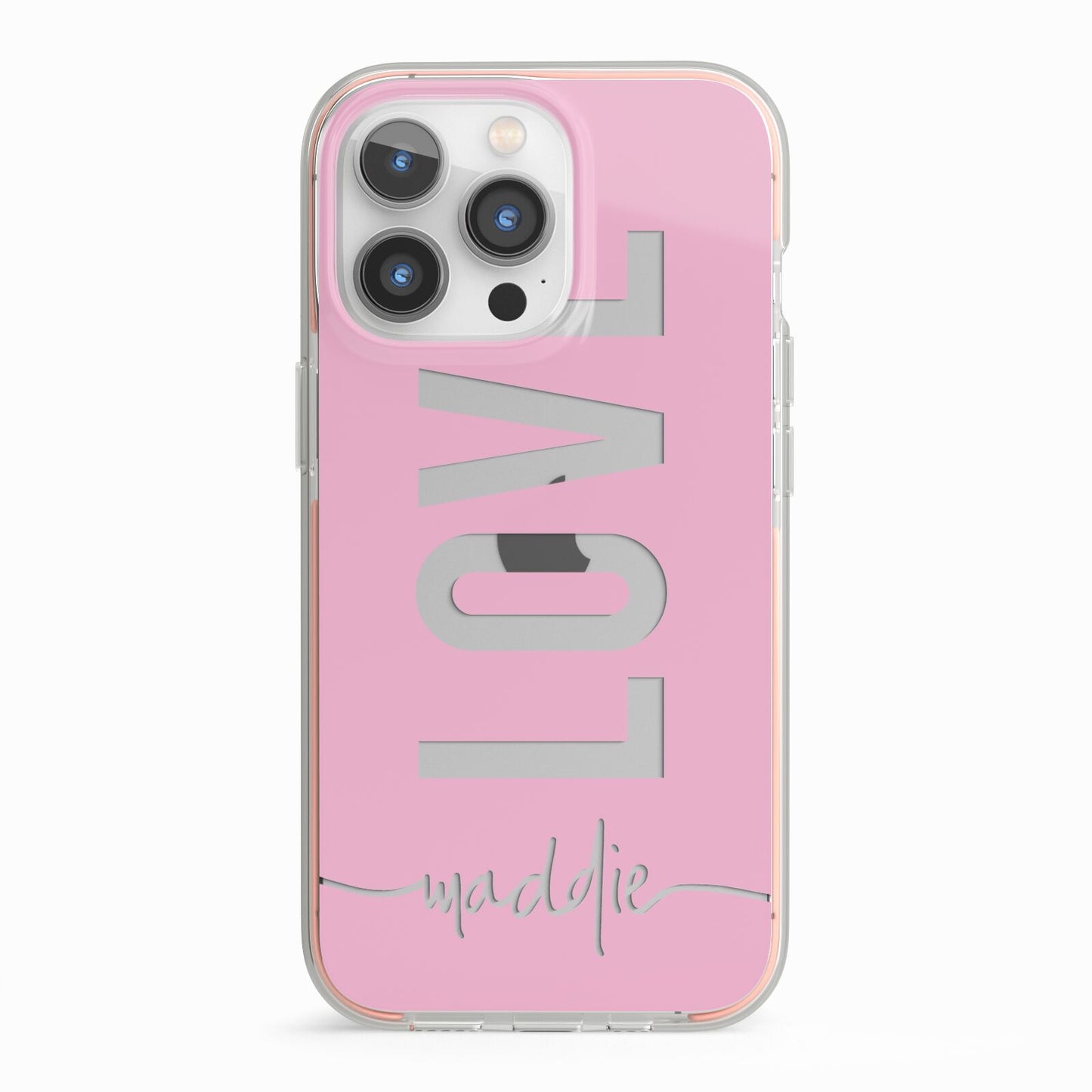 Personalised Love See Through Name iPhone 13 Pro TPU Impact Case with Pink Edges