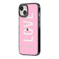 Personalised Love See Through Name iPhone 14 Black Impact Case Side Angle on Silver phone