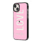 Personalised Love See Through Name iPhone 14 Plus Black Impact Case Side Angle on Silver phone