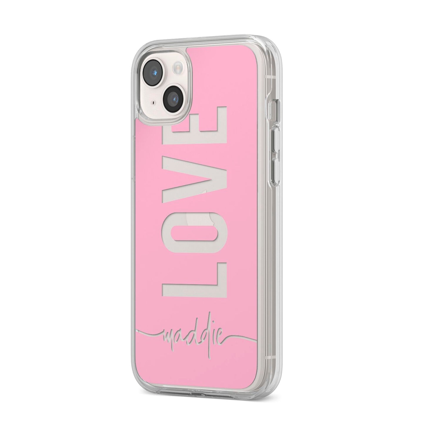 Personalised Love See Through Name iPhone 14 Plus Clear Tough Case Starlight Angled Image