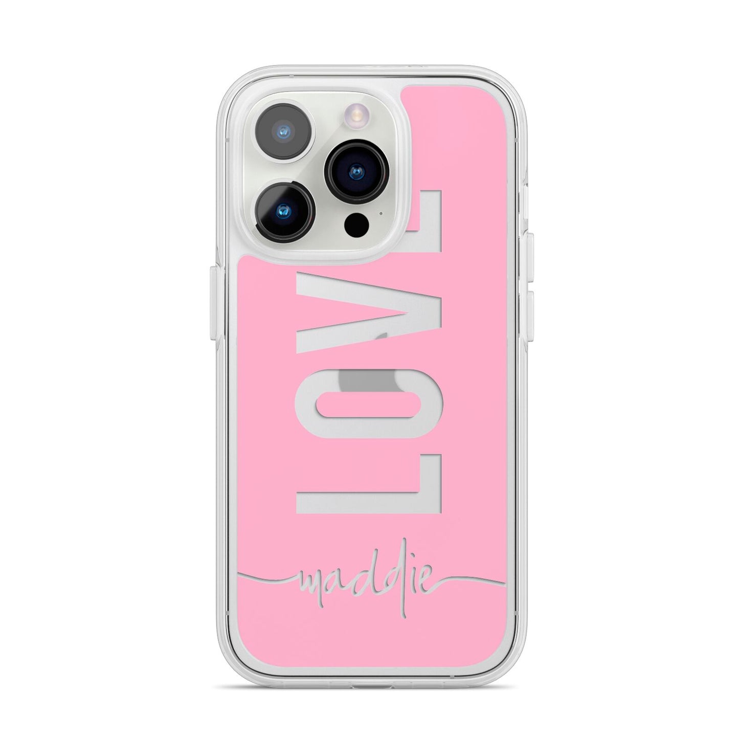 Personalised Love See Through Name iPhone 14 Pro Clear Tough Case Silver