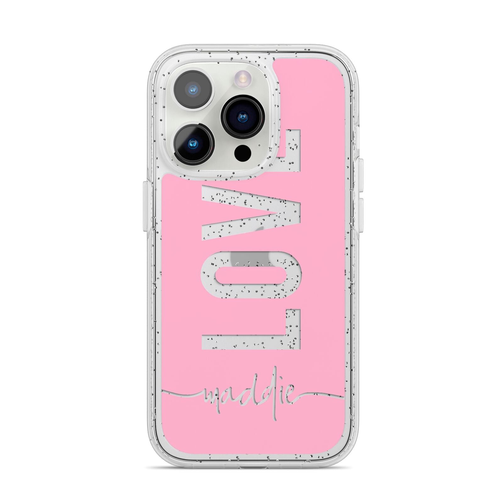 Personalised Love See Through Name iPhone 14 Pro Glitter Tough Case Silver