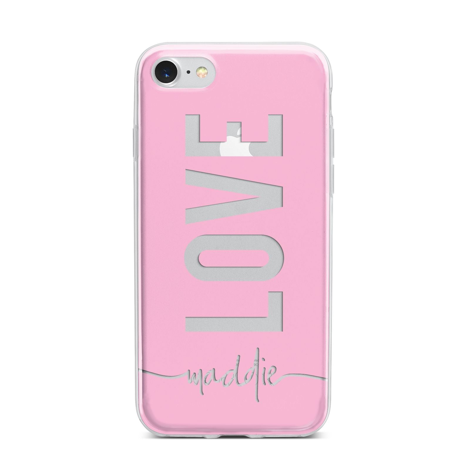 Personalised Love See Through Name iPhone 7 Bumper Case on Silver iPhone