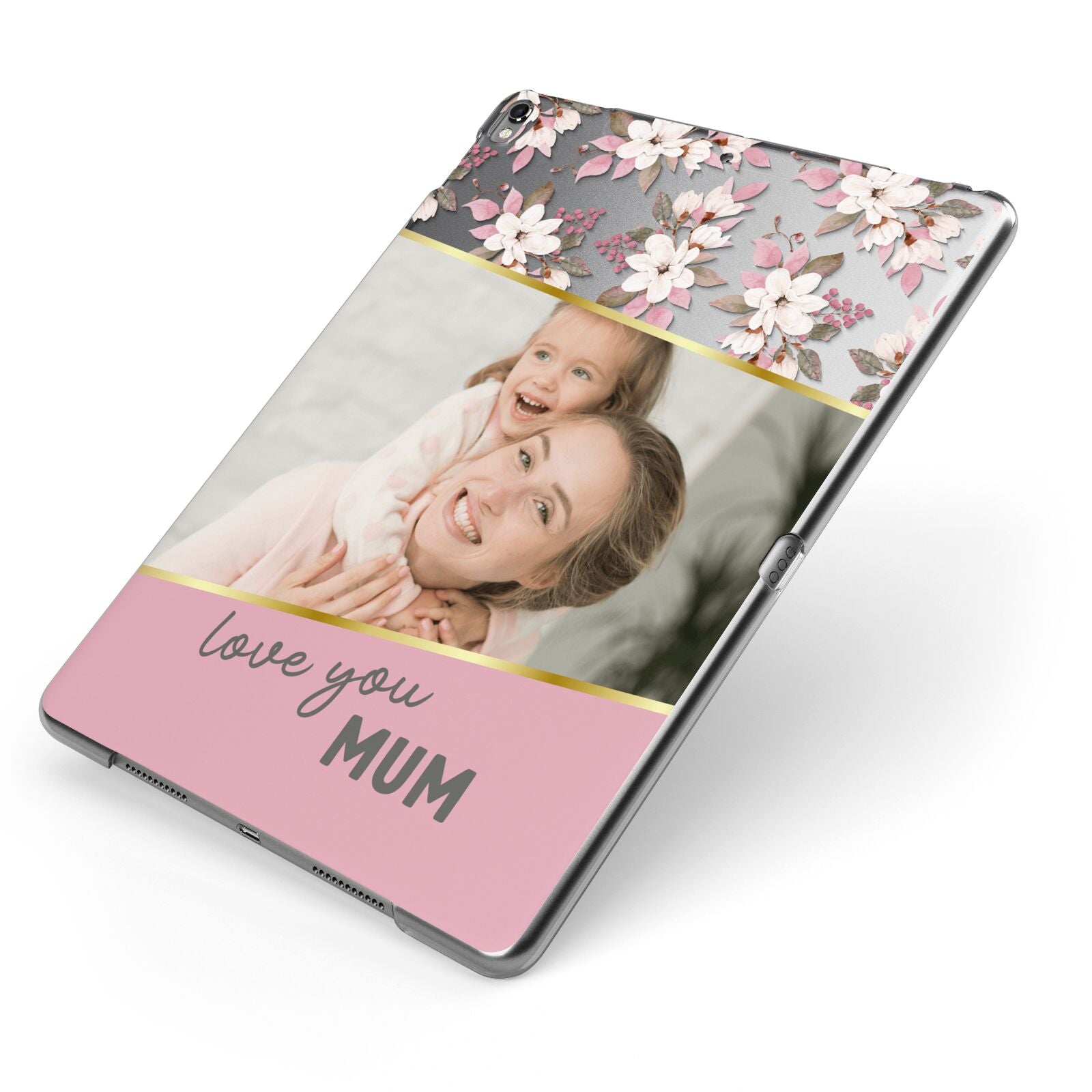 Personalised Love You Mum Apple iPad Case on Grey iPad Side View