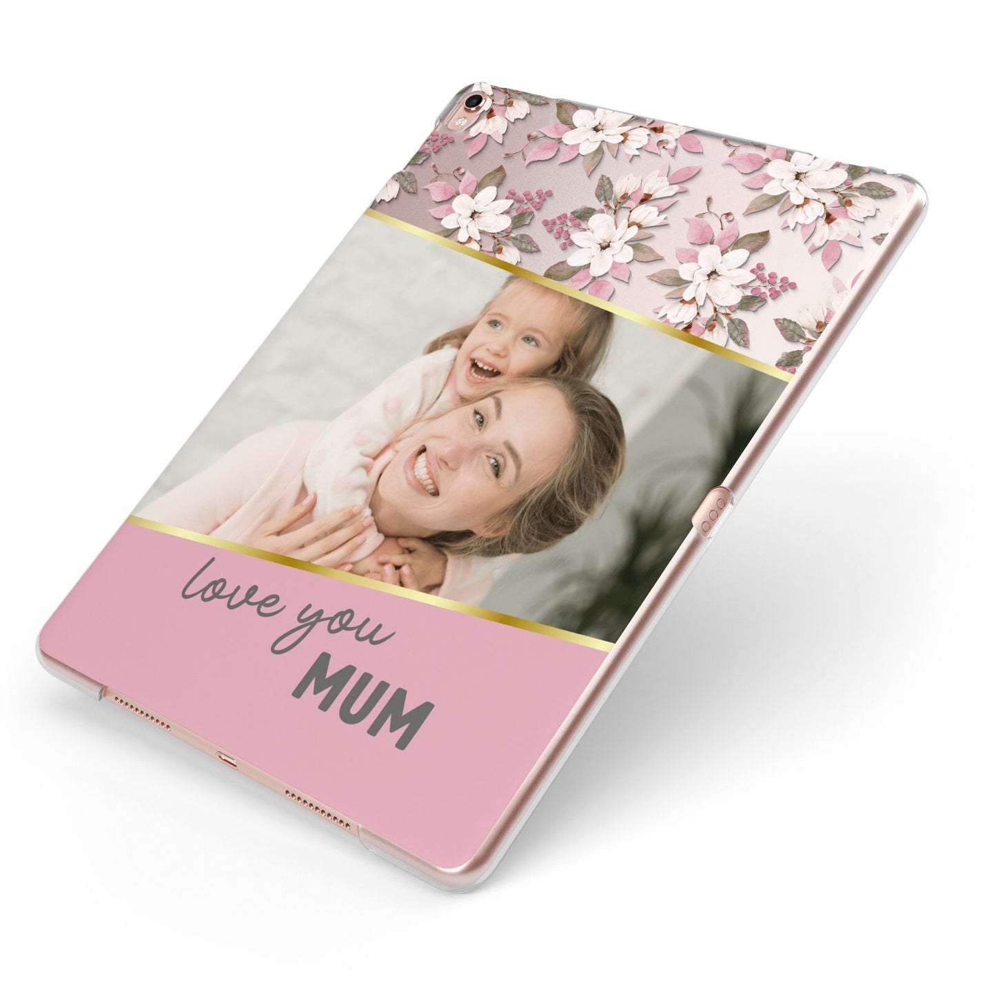 Personalised Love You Mum Apple iPad Case on Rose Gold iPad Side View