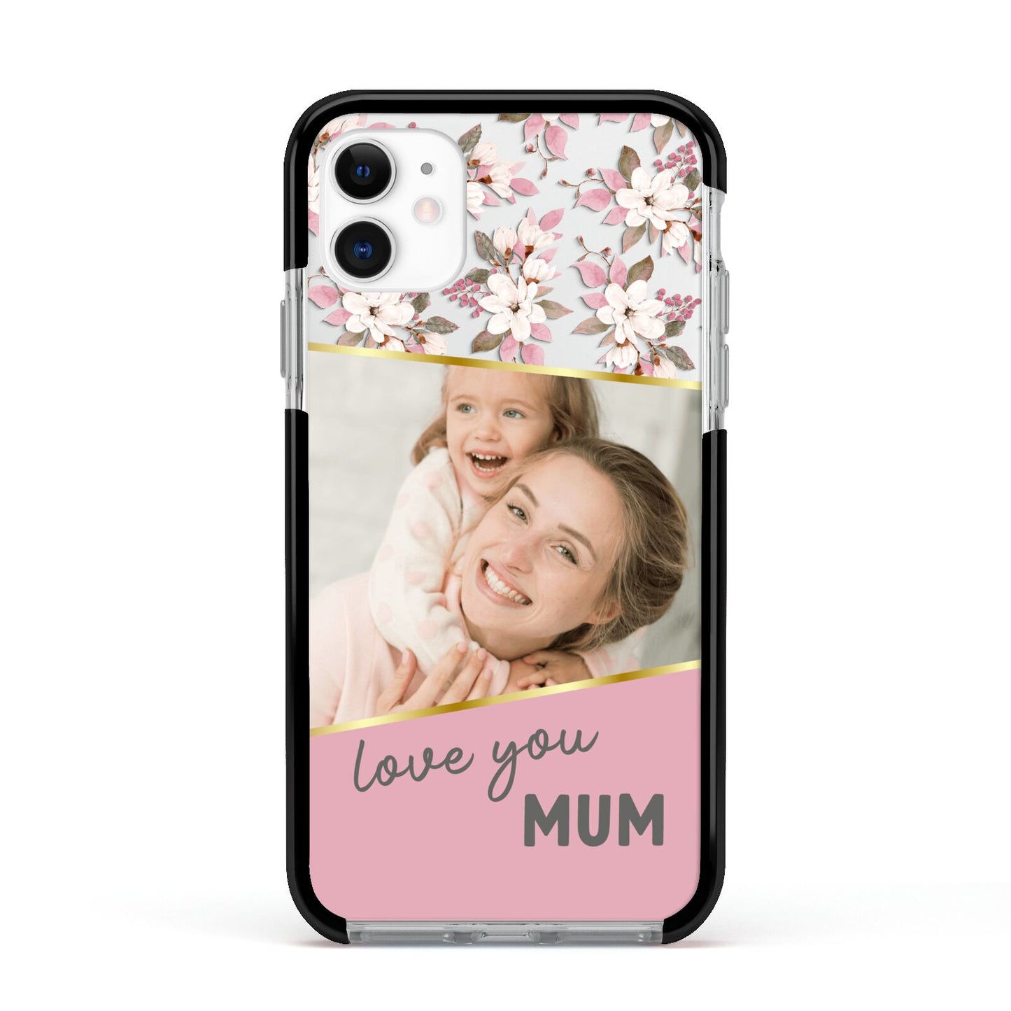 Personalised Love You Mum Apple iPhone 11 in White with Black Impact Case