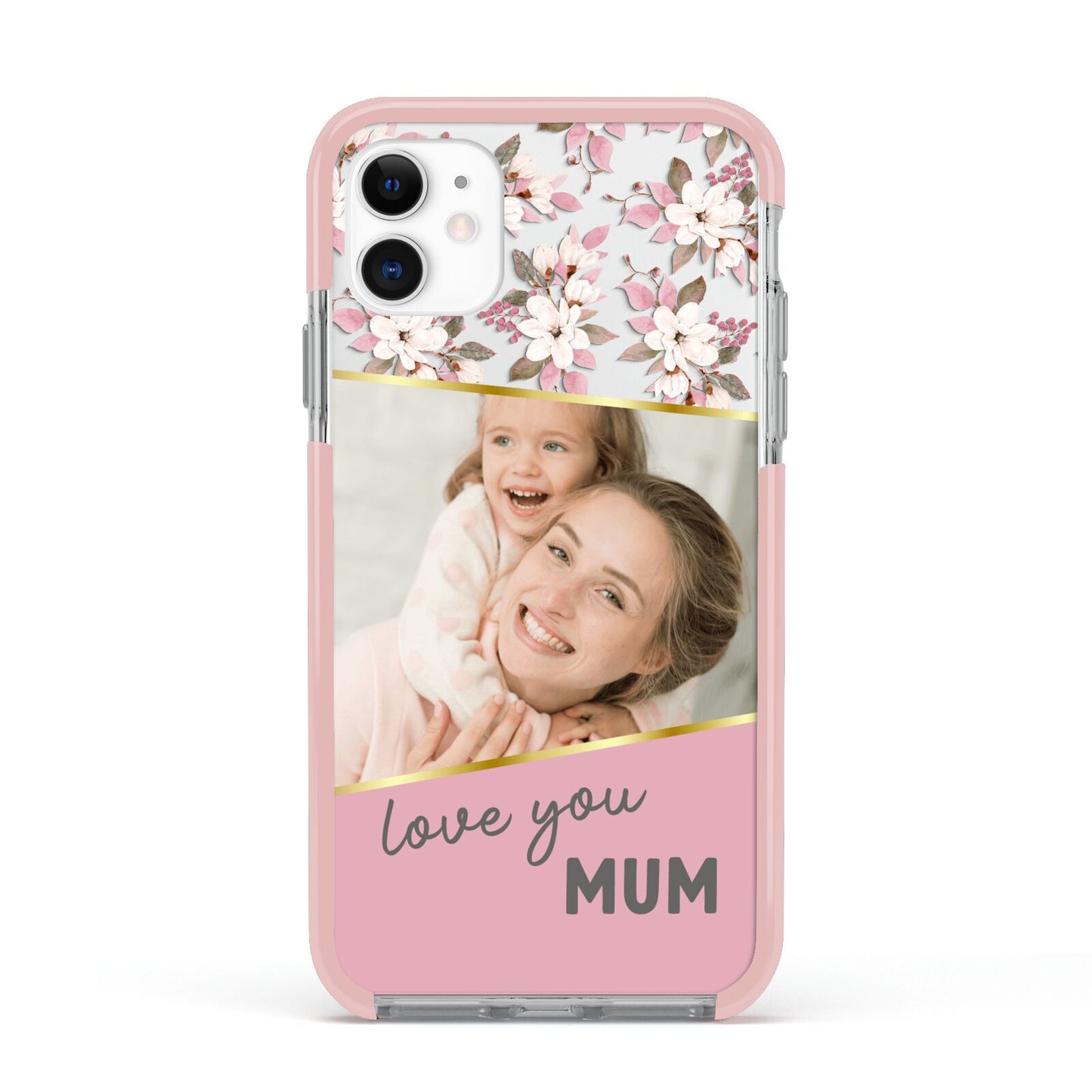Personalised Love You Mum Apple iPhone 11 in White with Pink Impact Case
