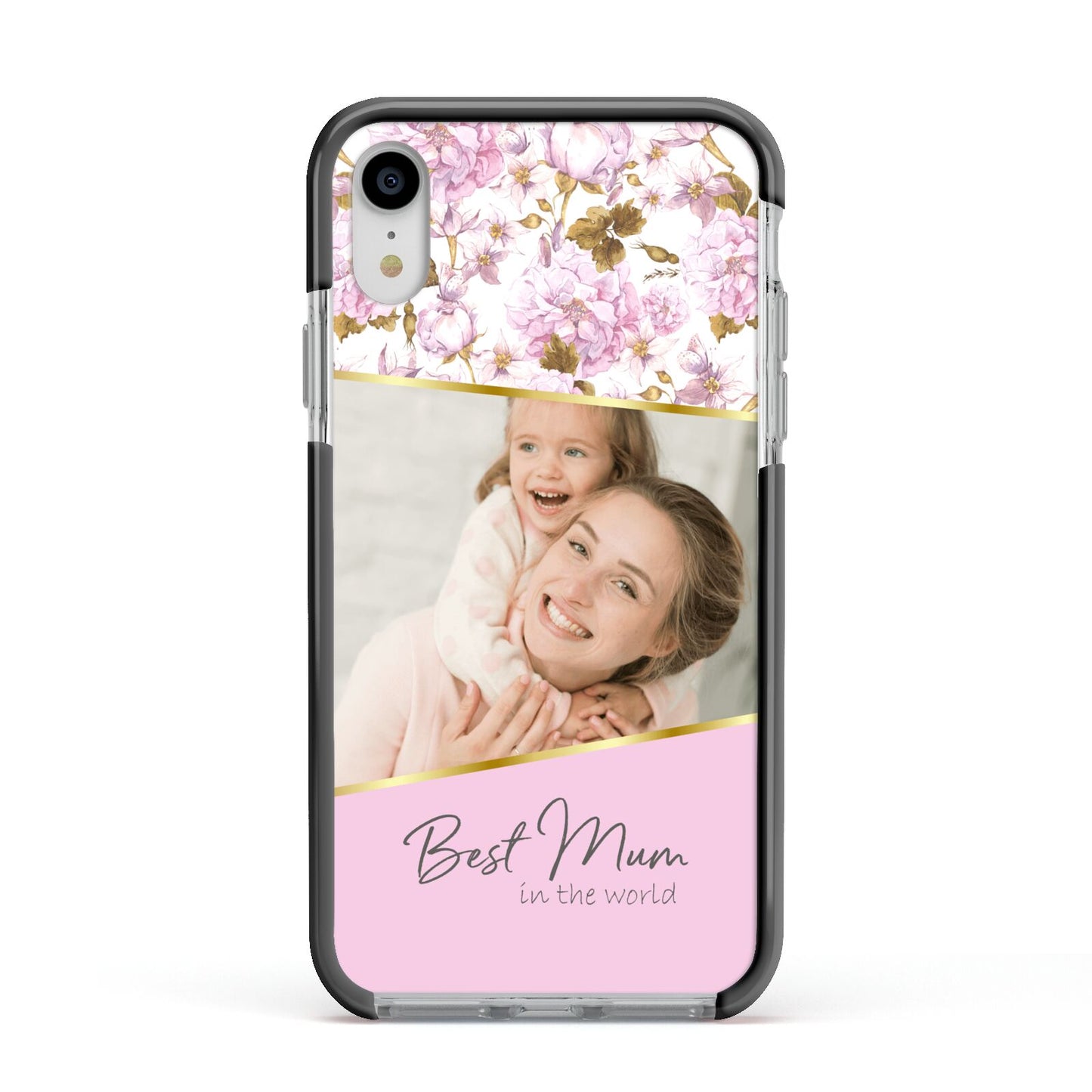 Personalised Love You Mum Apple iPhone XR Impact Case Black Edge on Silver Phone