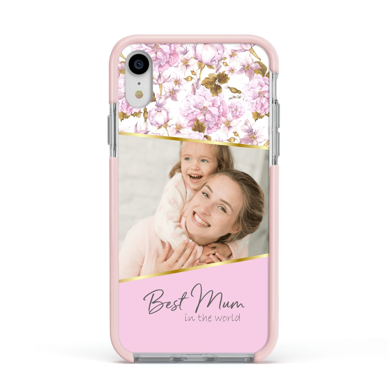 Personalised Love You Mum Apple iPhone XR Impact Case Pink Edge on Silver Phone