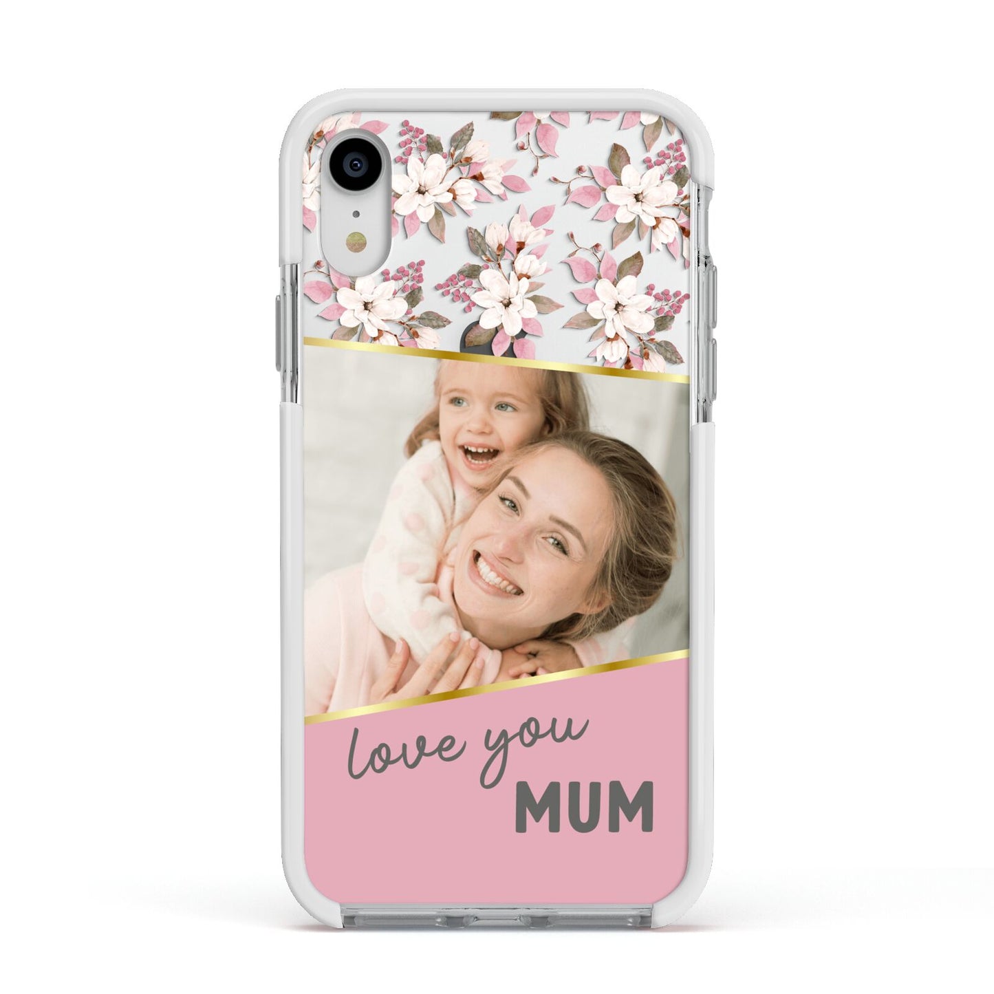 Personalised Love You Mum Apple iPhone XR Impact Case White Edge on Silver Phone