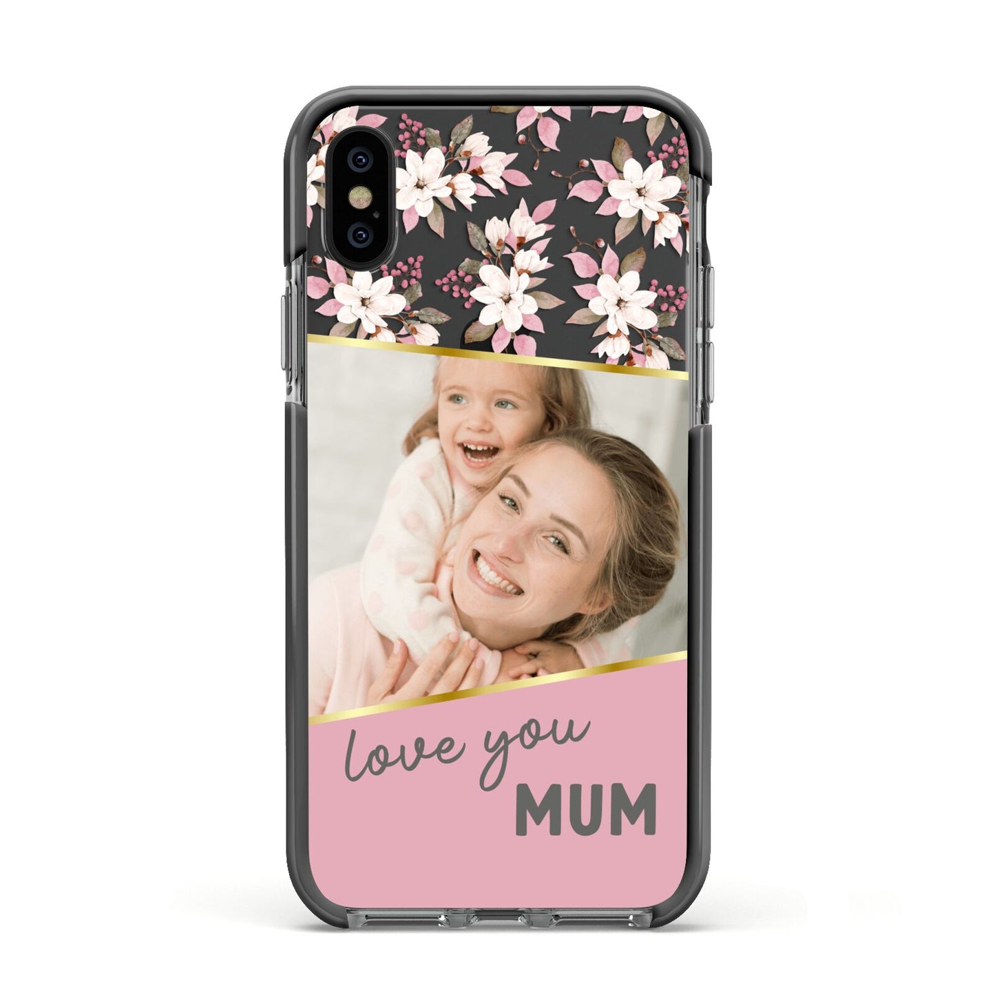Personalised Love You Mum Apple iPhone Xs Impact Case Black Edge on Black Phone