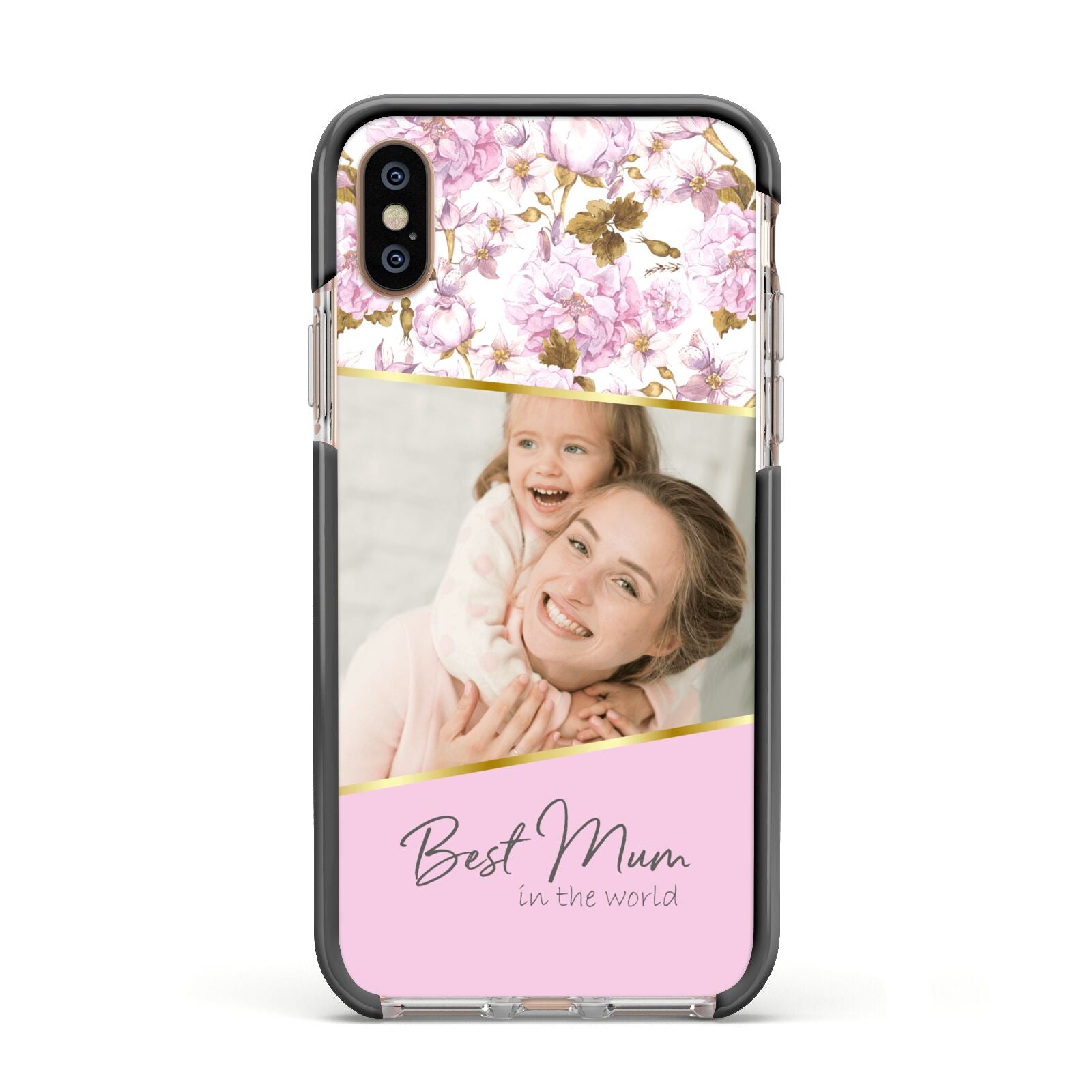 Personalised Love You Mum Apple iPhone Xs Impact Case Black Edge on Gold Phone
