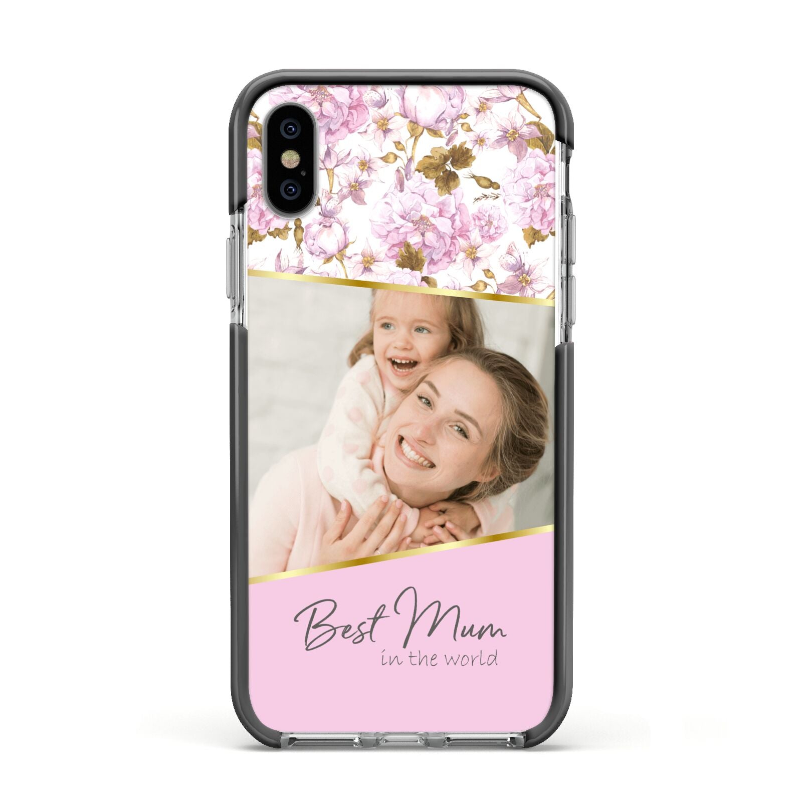 Personalised Love You Mum Apple iPhone Xs Impact Case Black Edge on Silver Phone