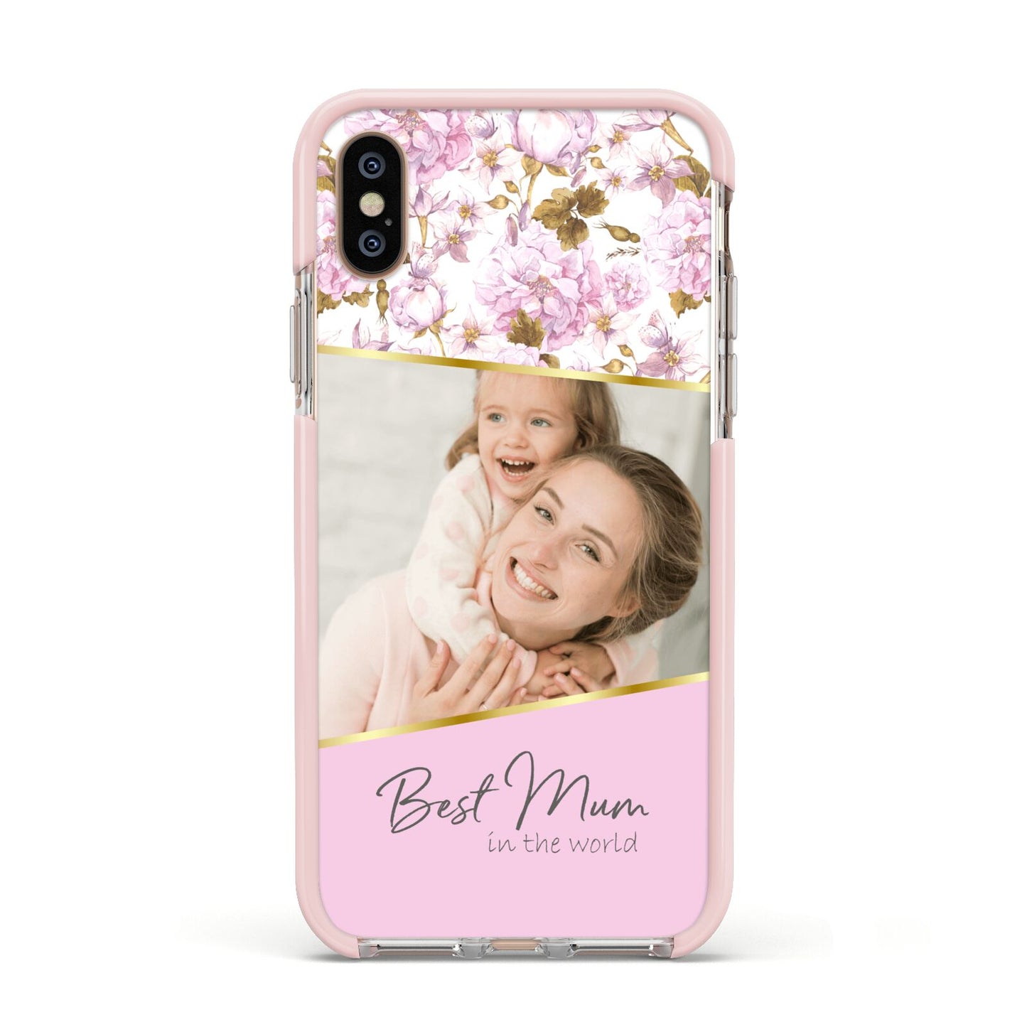 Personalised Love You Mum Apple iPhone Xs Impact Case Pink Edge on Gold Phone