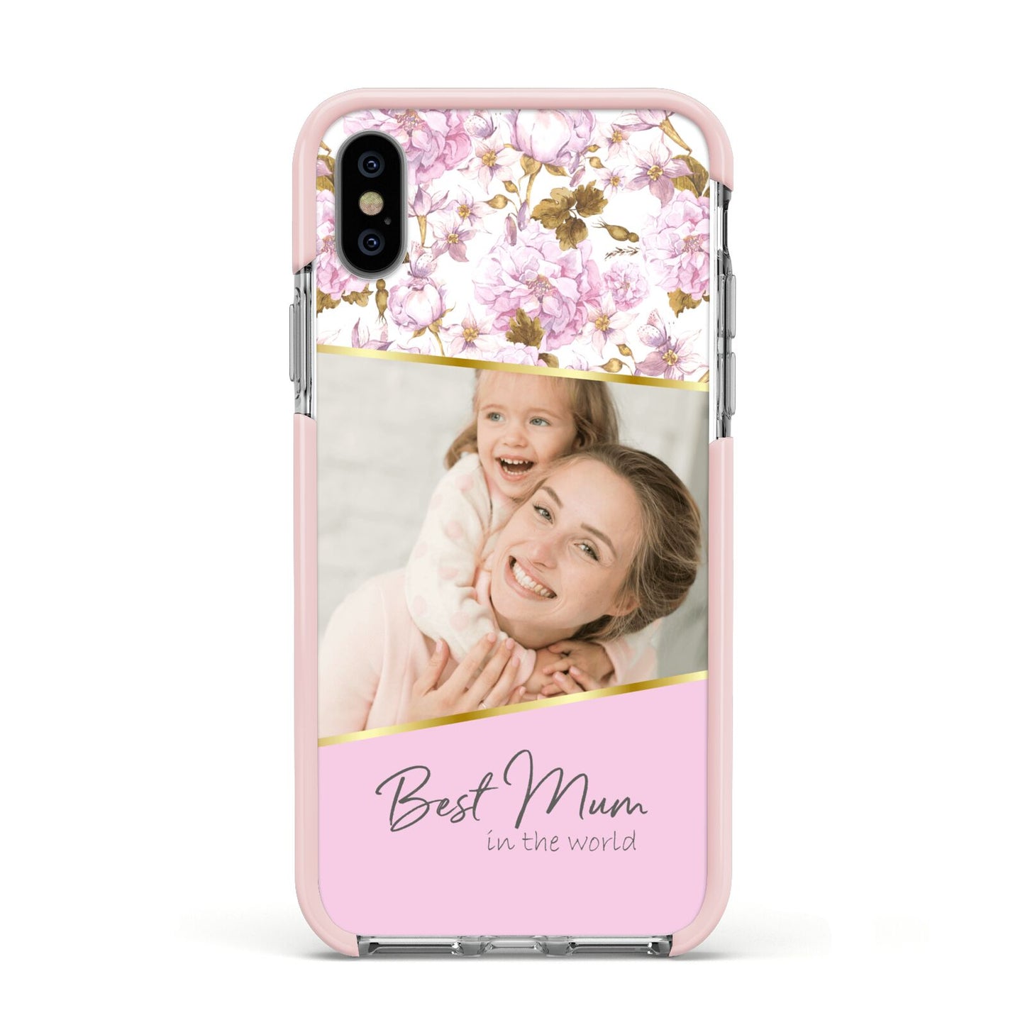 Personalised Love You Mum Apple iPhone Xs Impact Case Pink Edge on Silver Phone