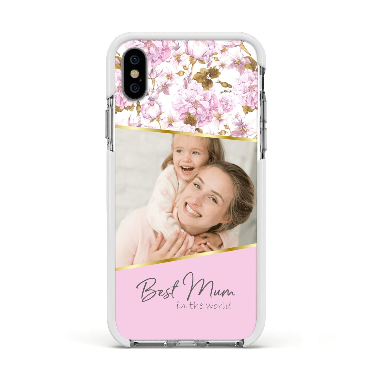 Personalised Love You Mum Apple iPhone Xs Impact Case White Edge on Silver Phone