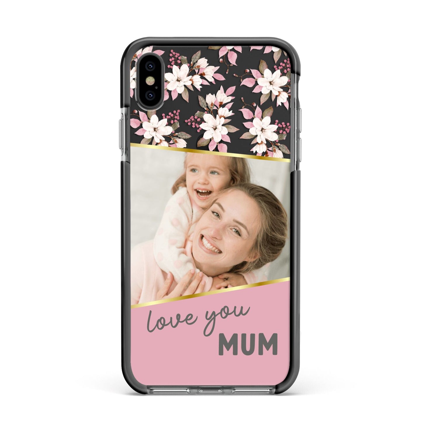 Personalised Love You Mum Apple iPhone Xs Max Impact Case Black Edge on Black Phone