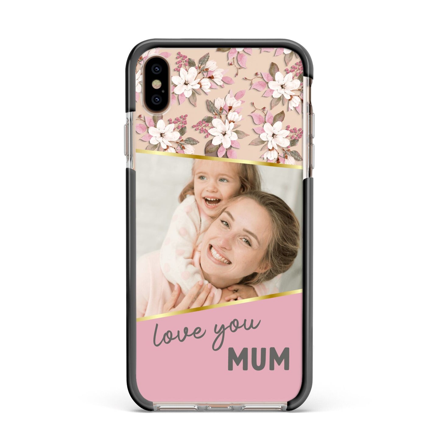 Personalised Love You Mum Apple iPhone Xs Max Impact Case Black Edge on Gold Phone