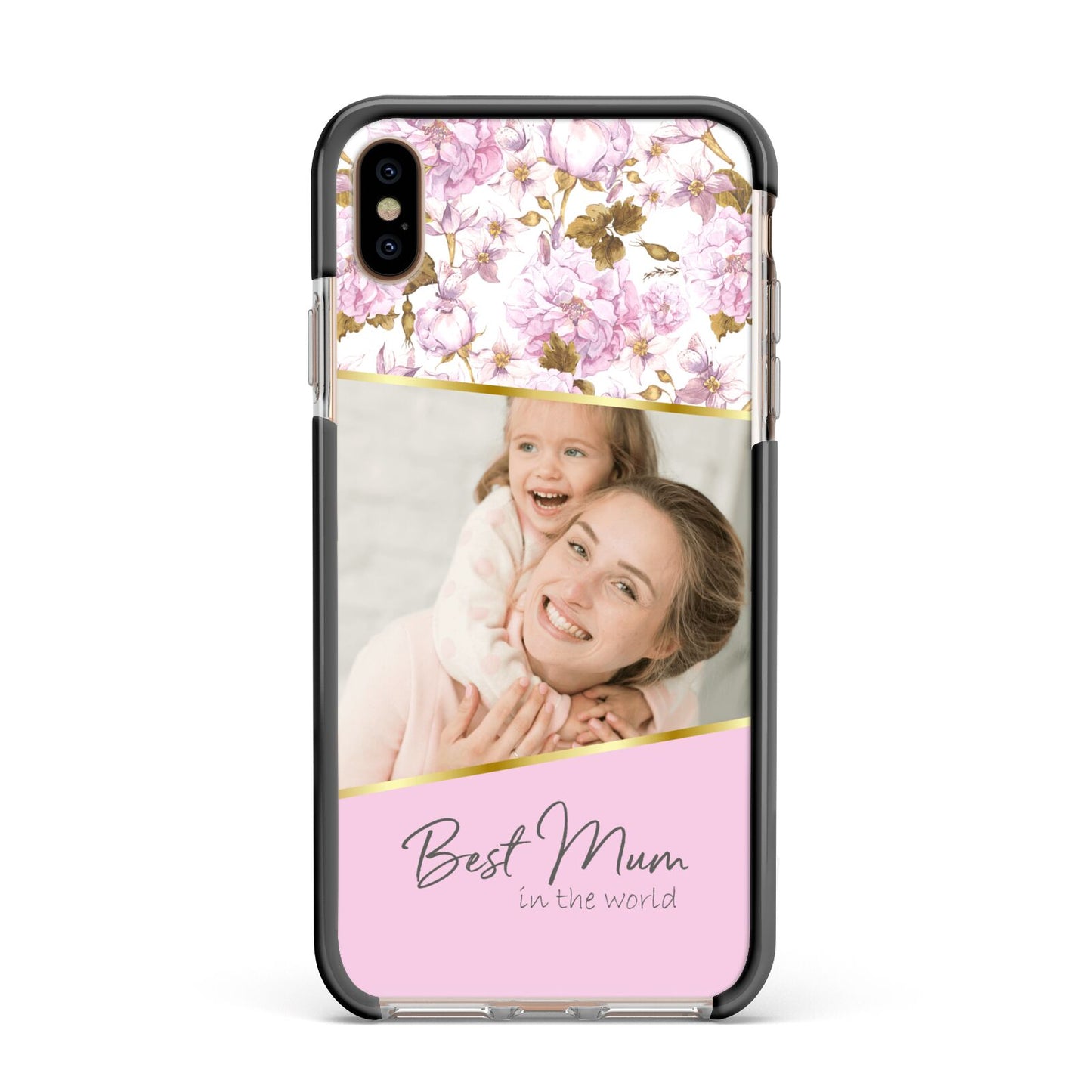 Personalised Love You Mum Apple iPhone Xs Max Impact Case Black Edge on Gold Phone