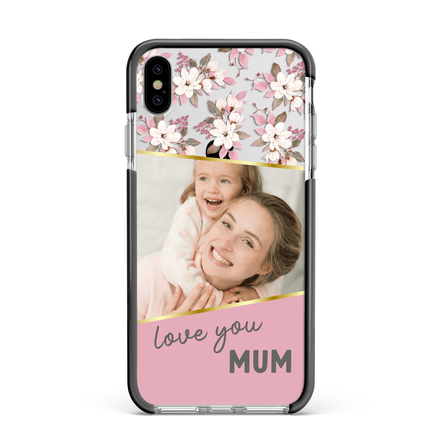 Personalised Love You Mum Apple iPhone Xs Max Impact Case Black Edge on Silver Phone