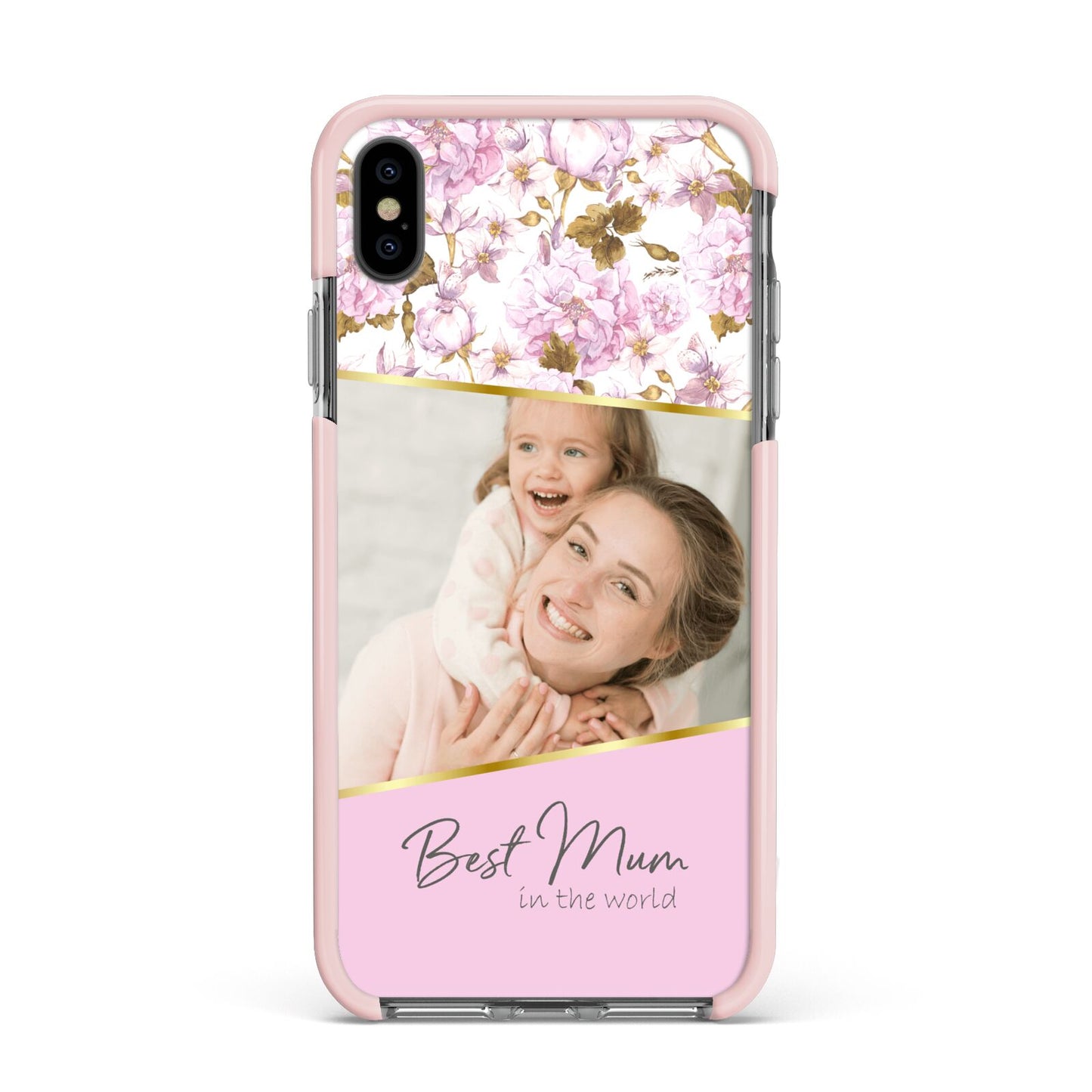 Personalised Love You Mum Apple iPhone Xs Max Impact Case Pink Edge on Black Phone