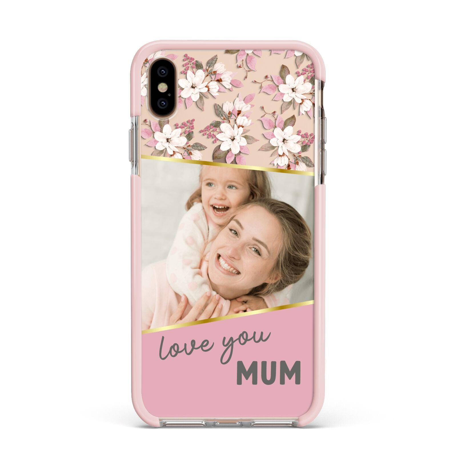 Personalised Love You Mum Apple iPhone Xs Max Impact Case Pink Edge on Gold Phone