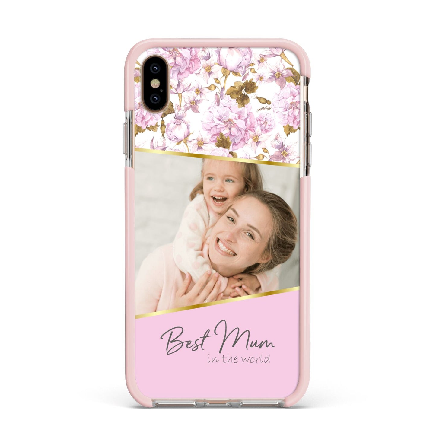 Personalised Love You Mum Apple iPhone Xs Max Impact Case Pink Edge on Gold Phone