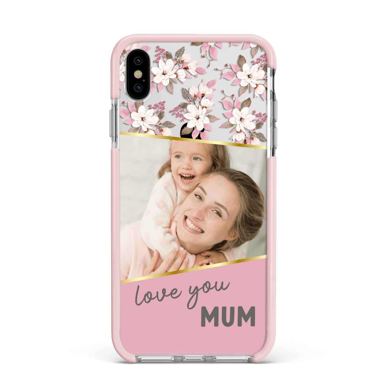 Personalised Love You Mum Apple iPhone Xs Max Impact Case Pink Edge on Silver Phone