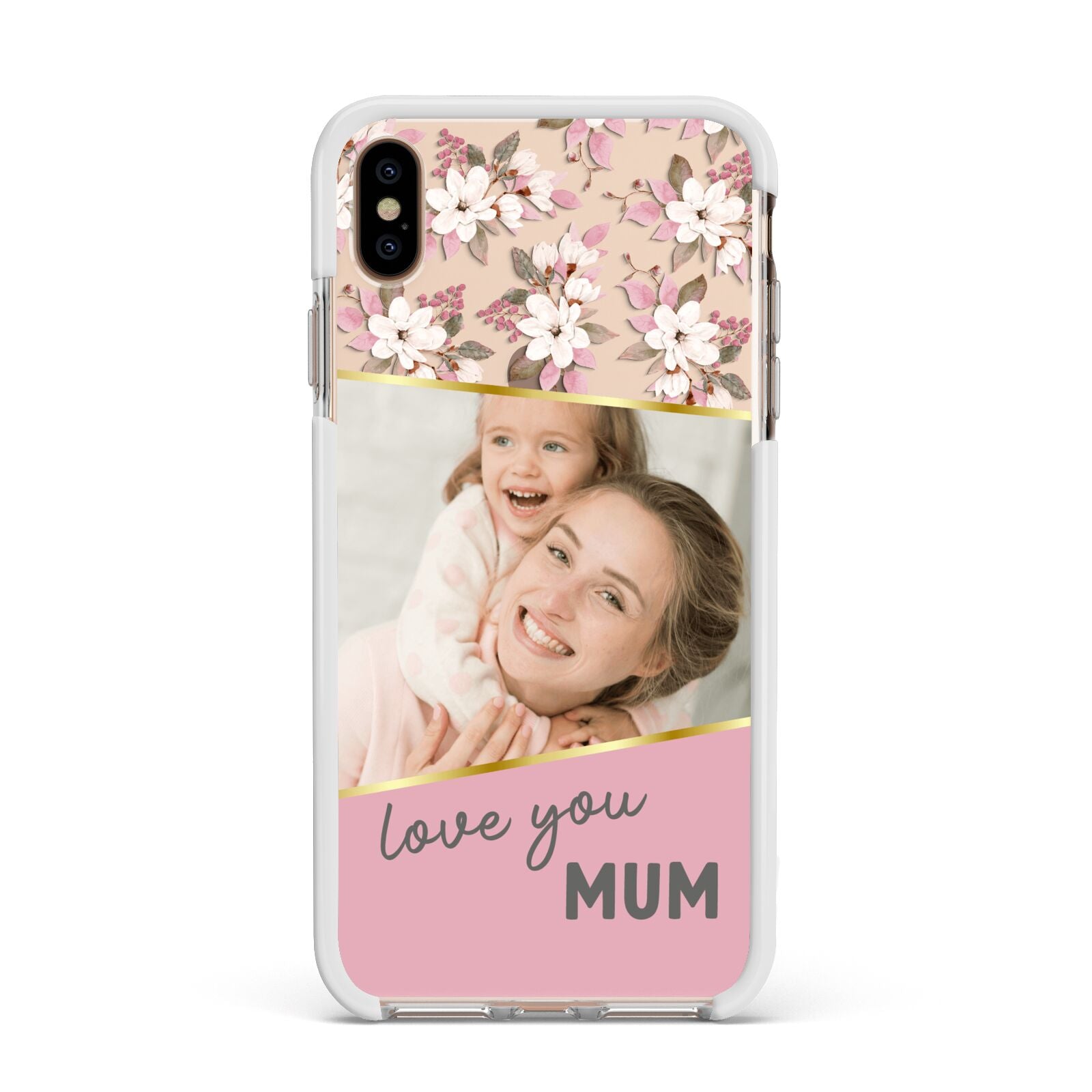 Personalised Love You Mum Apple iPhone Xs Max Impact Case White Edge on Gold Phone
