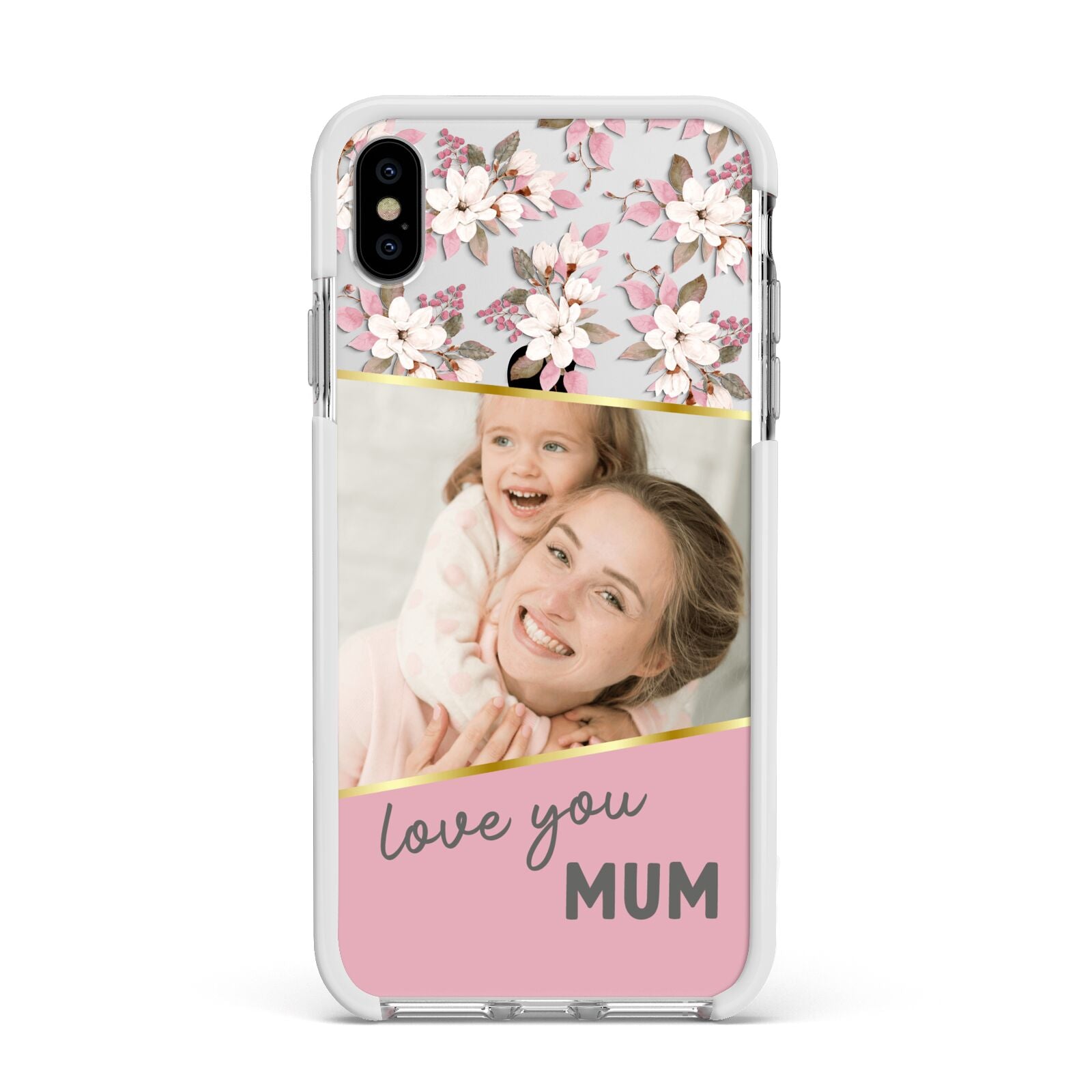 Personalised Love You Mum Apple iPhone Xs Max Impact Case White Edge on Silver Phone