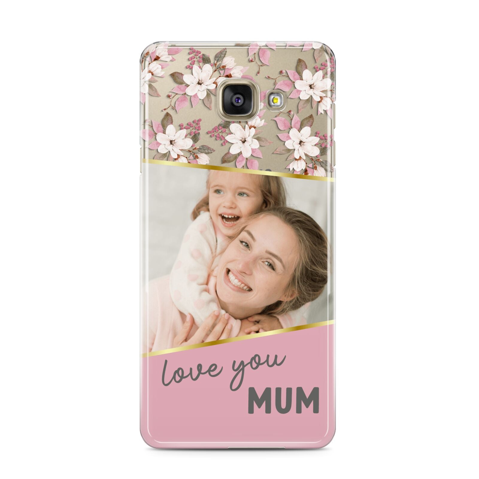 Personalised Love You Mum Samsung Galaxy A3 2016 Case on gold phone