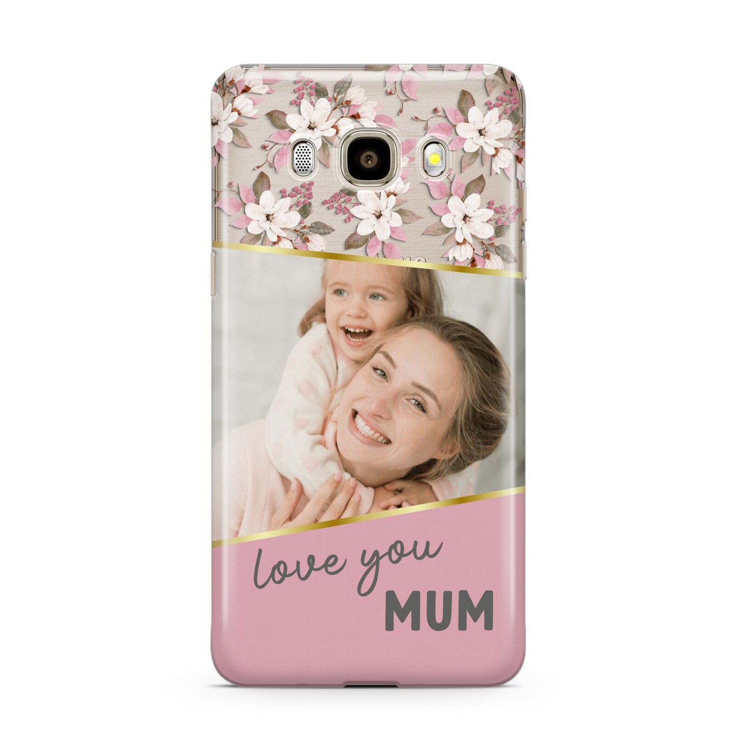 Personalised Love You Mum Samsung Galaxy J7 2016 Case on gold phone