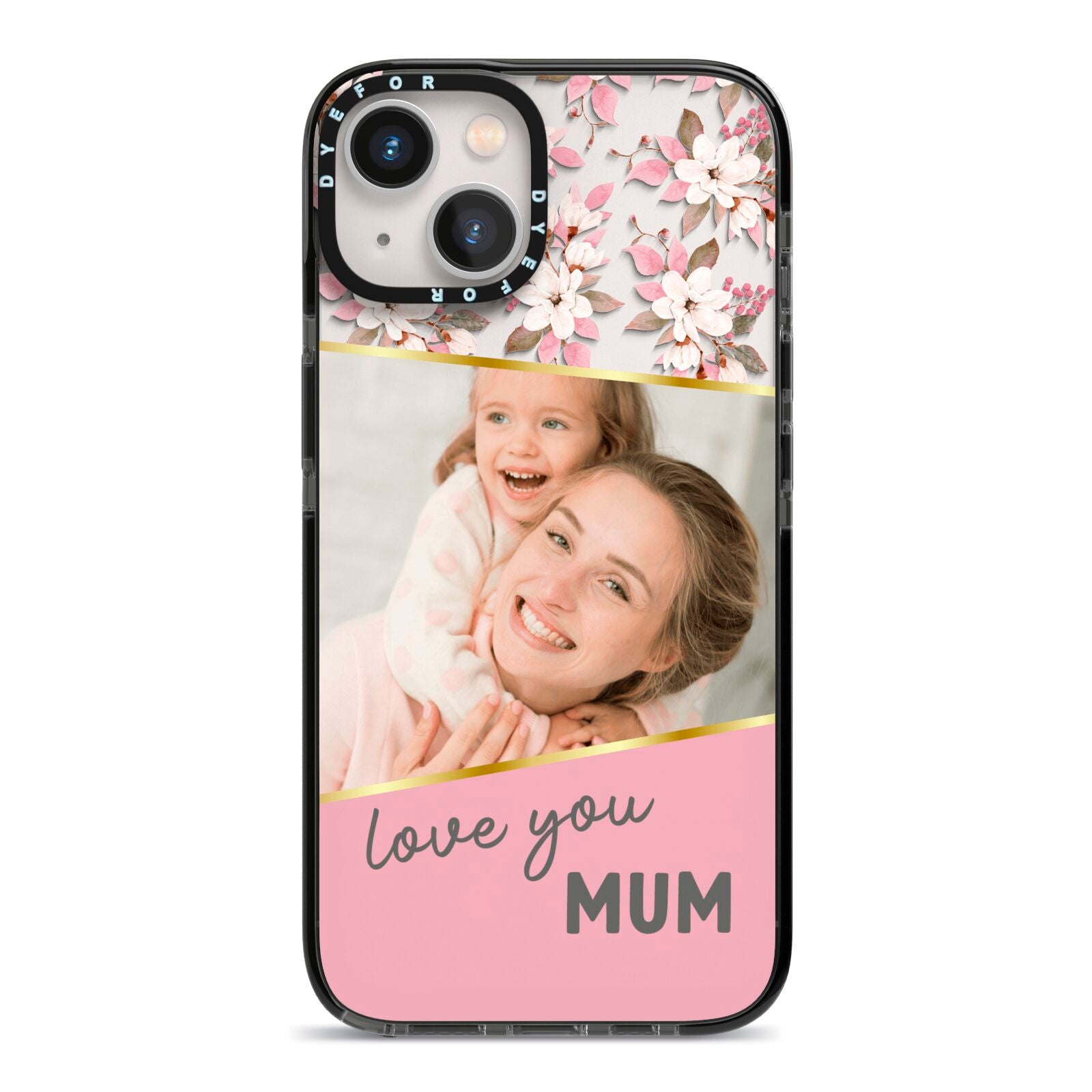 Personalised Love You Mum iPhone 13 Black Impact Case on Silver phone