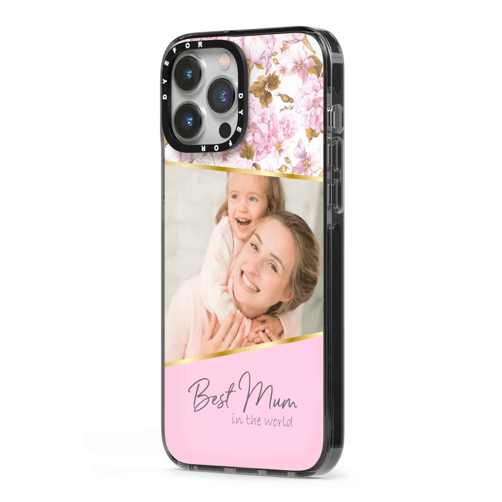 Personalised Love You Mum iPhone 13 Pro Max Black Impact Case Side Angle on Silver phone