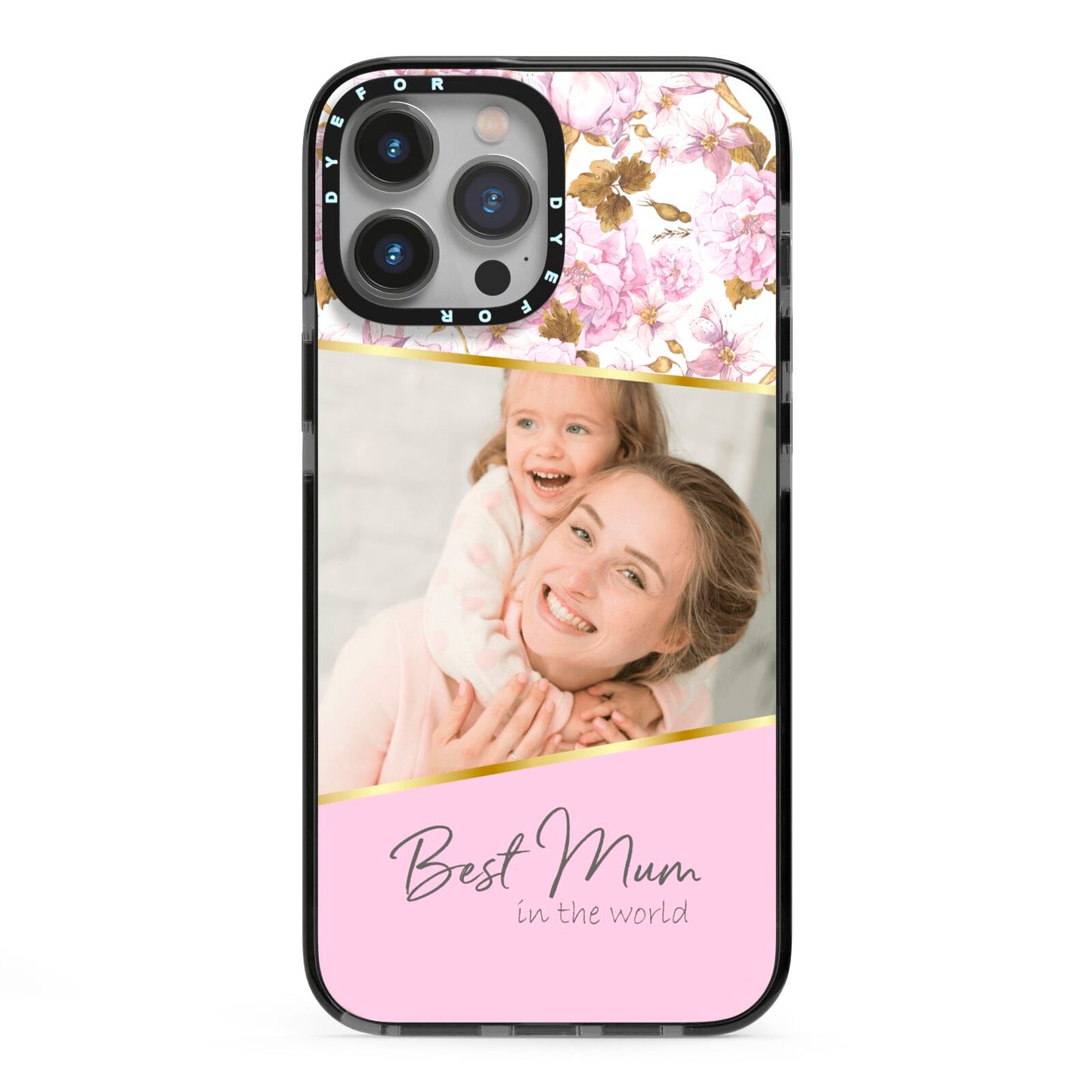 Personalised Love You Mum iPhone 13 Pro Max Black Impact Case on Silver phone