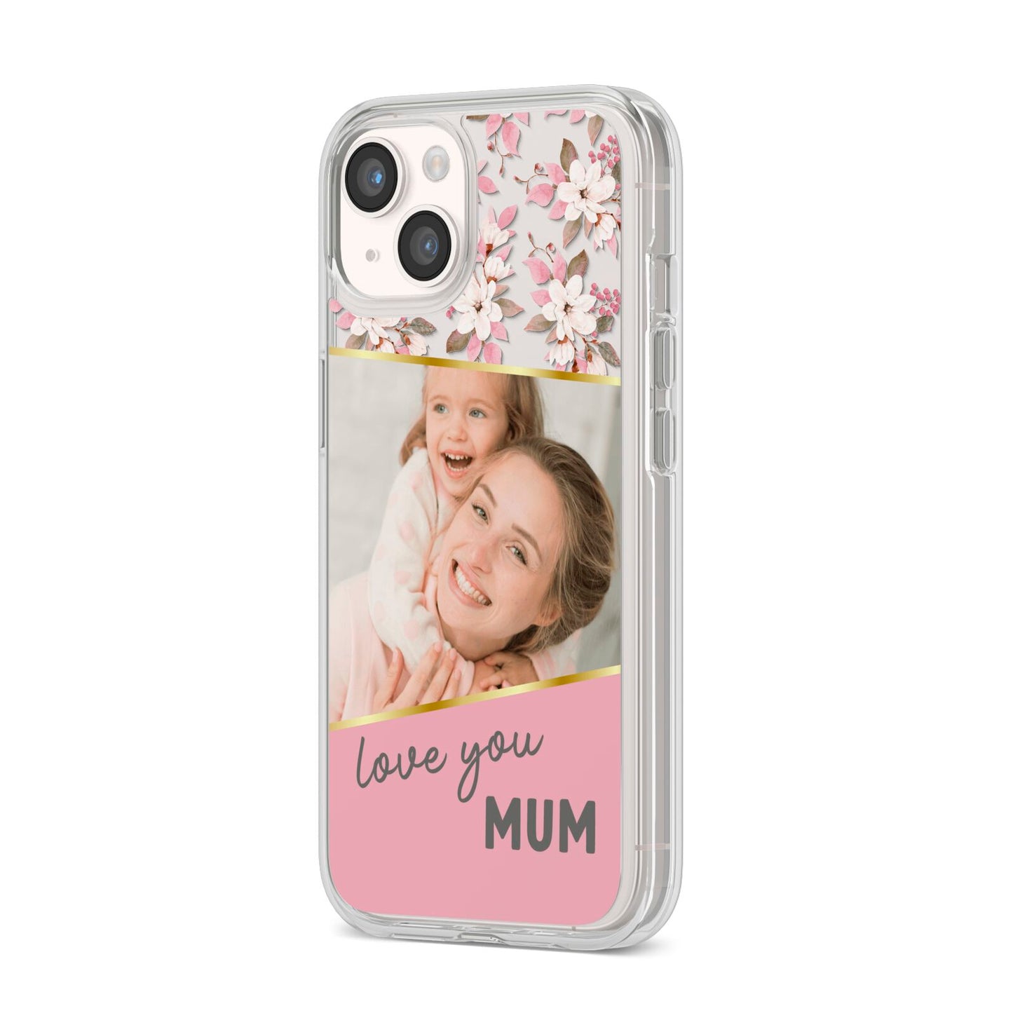 Personalised Love You Mum iPhone 14 Clear Tough Case Starlight Angled Image