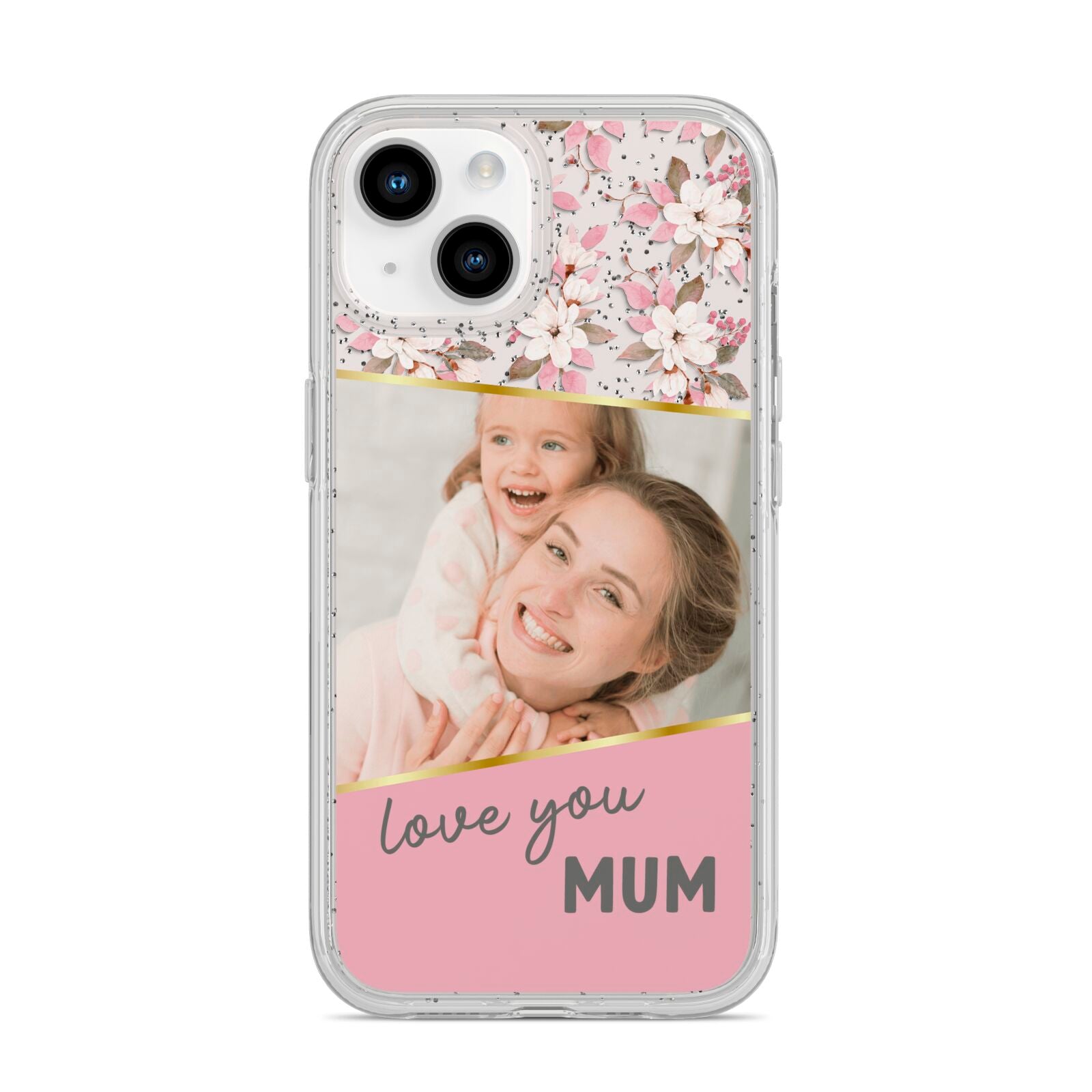 Personalised Love You Mum iPhone 14 Glitter Tough Case Starlight