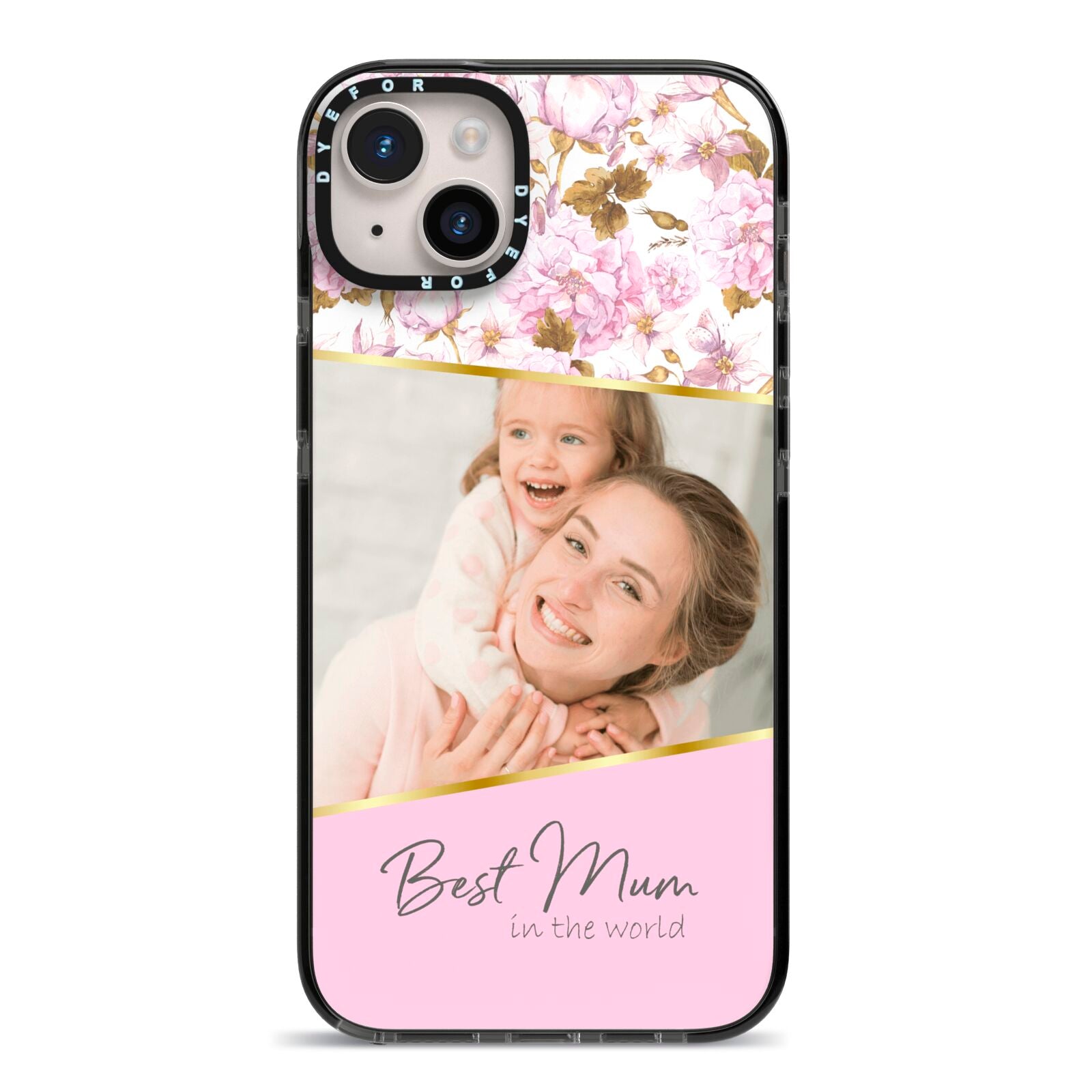 Personalised Love You Mum iPhone 14 Plus Black Impact Case on Silver phone