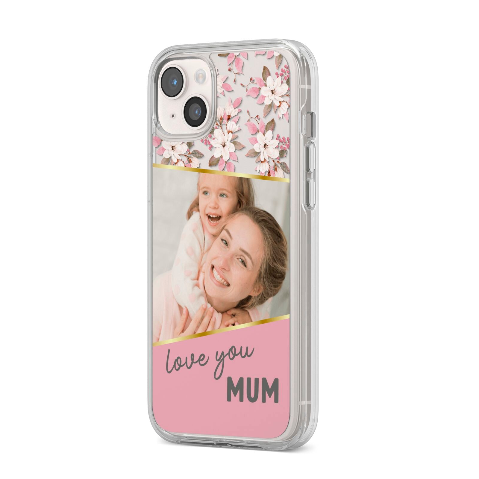 Personalised Love You Mum iPhone 14 Plus Clear Tough Case Starlight Angled Image