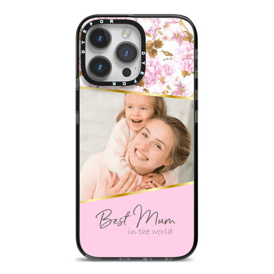 Personalised Love You Mum iPhone 14 Pro Max Black Impact Case on Silver phone