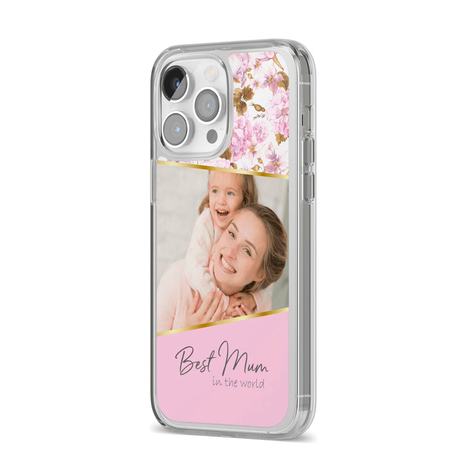 Personalised Love You Mum iPhone 14 Pro Max Clear Tough Case Silver Angled Image