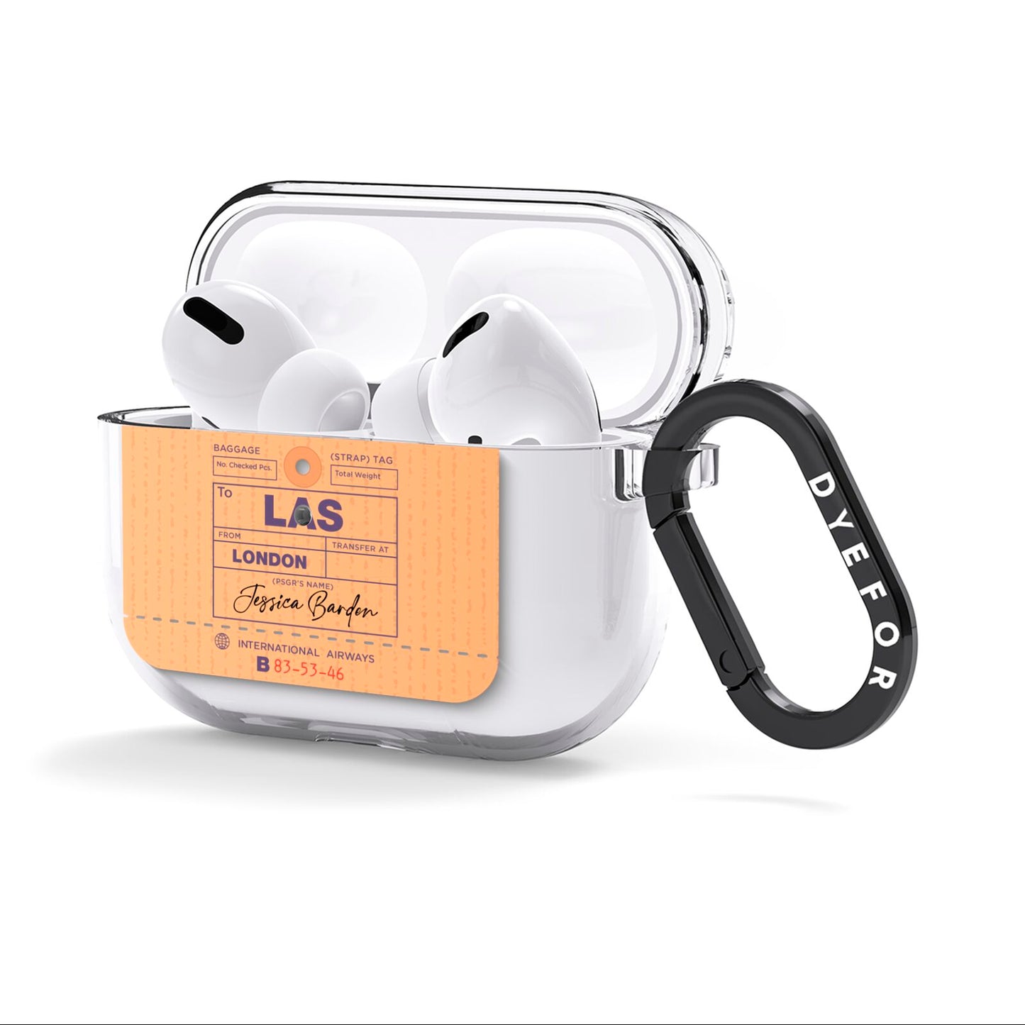 Personalised Luggage Tag AirPods Clear Case 3rd Gen Side Image