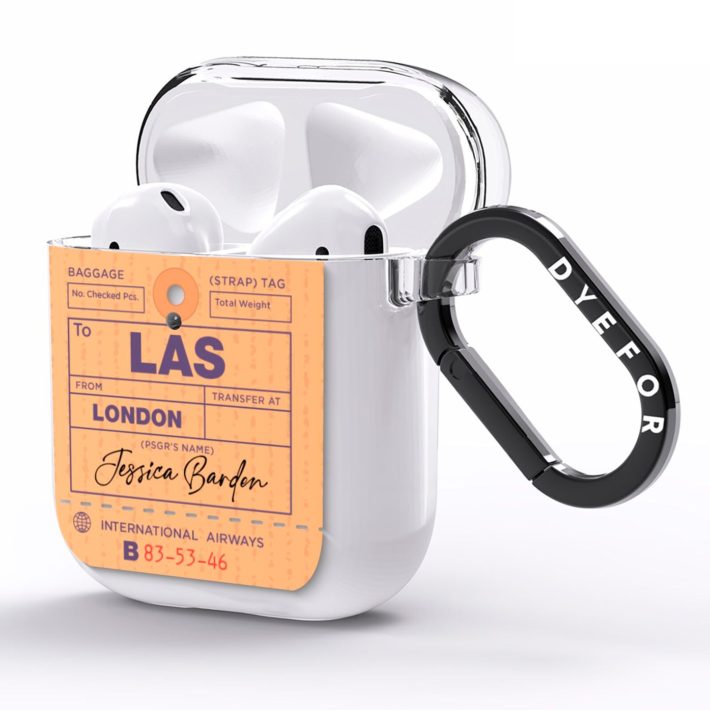 Personalised Luggage Tag AirPods Clear Case Side Image