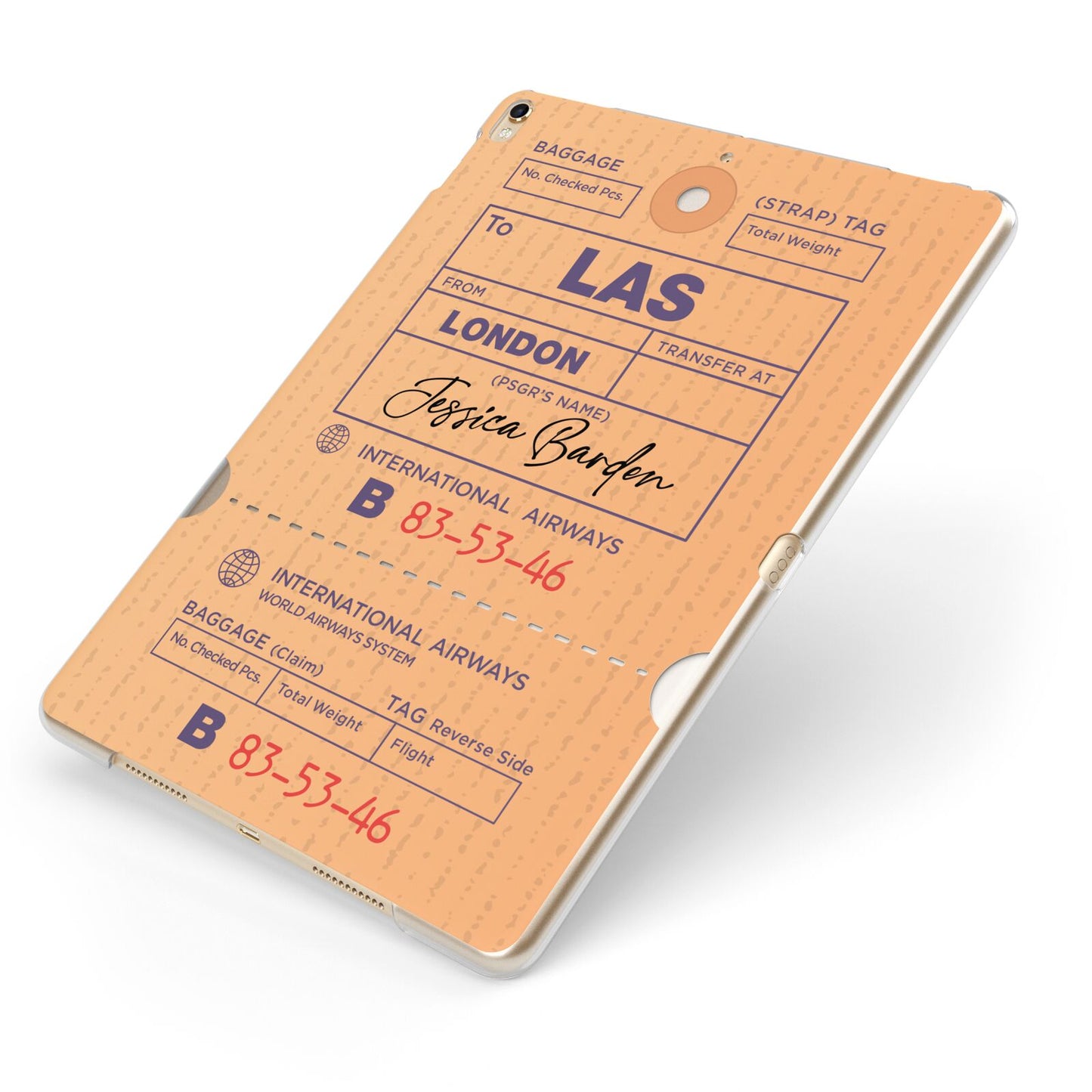 Personalised Luggage Tag Apple iPad Case on Gold iPad Side View