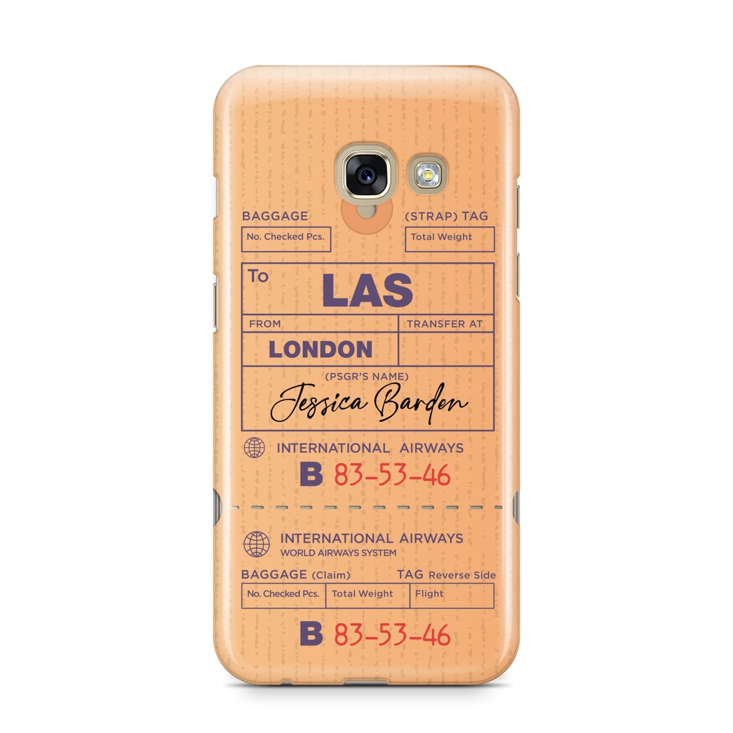 Personalised Luggage Tag Samsung Galaxy A3 2017 Case on gold phone