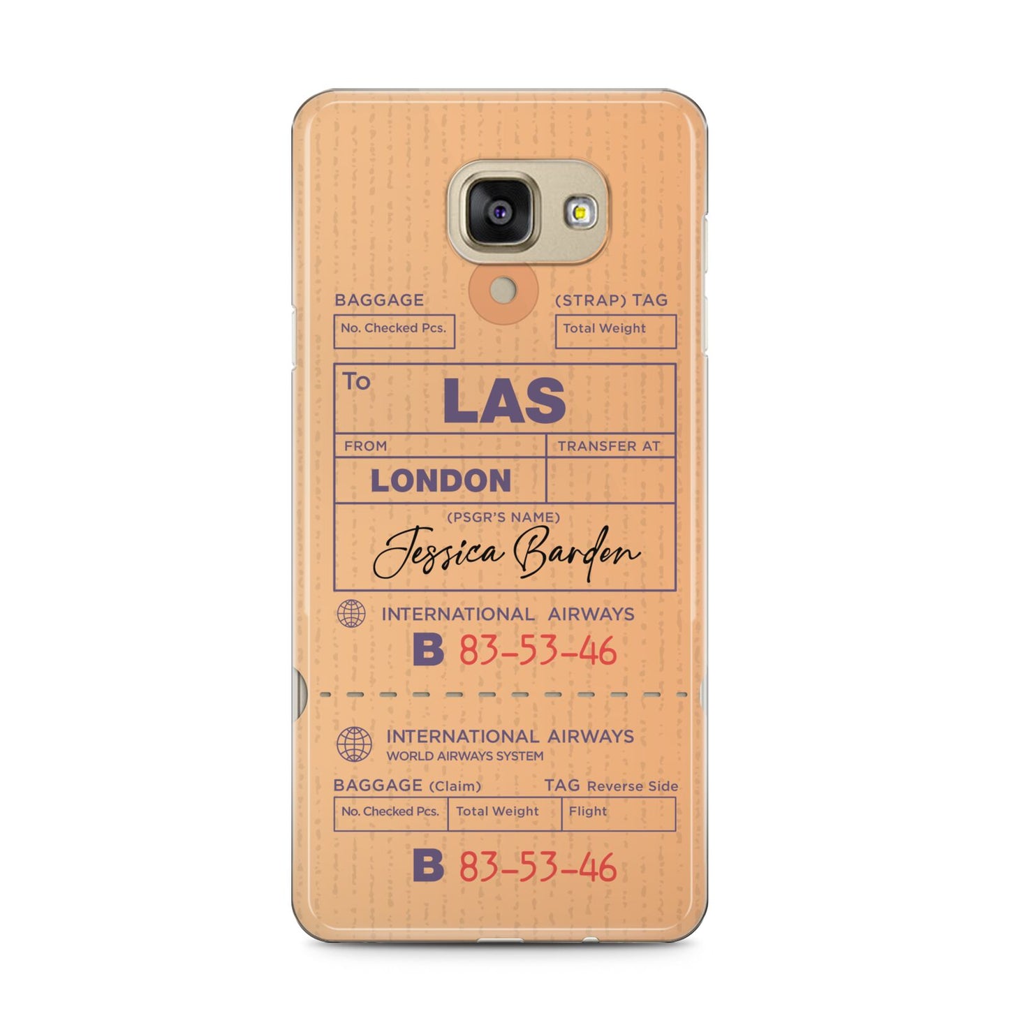 Personalised Luggage Tag Samsung Galaxy A5 2016 Case on gold phone
